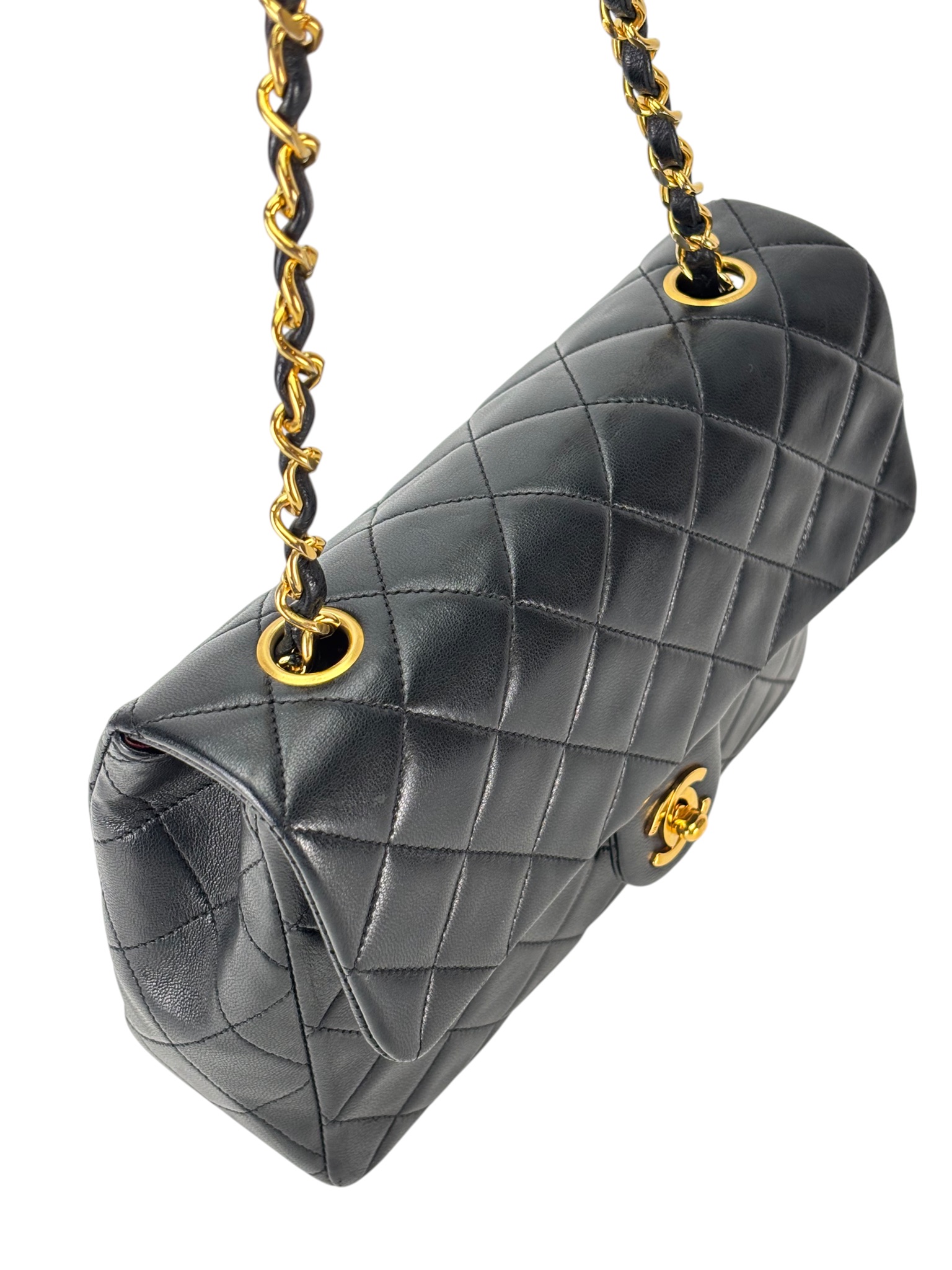 CHANEL - Black Lambskin Mini Classic Square Flap Shoulder Bag 20