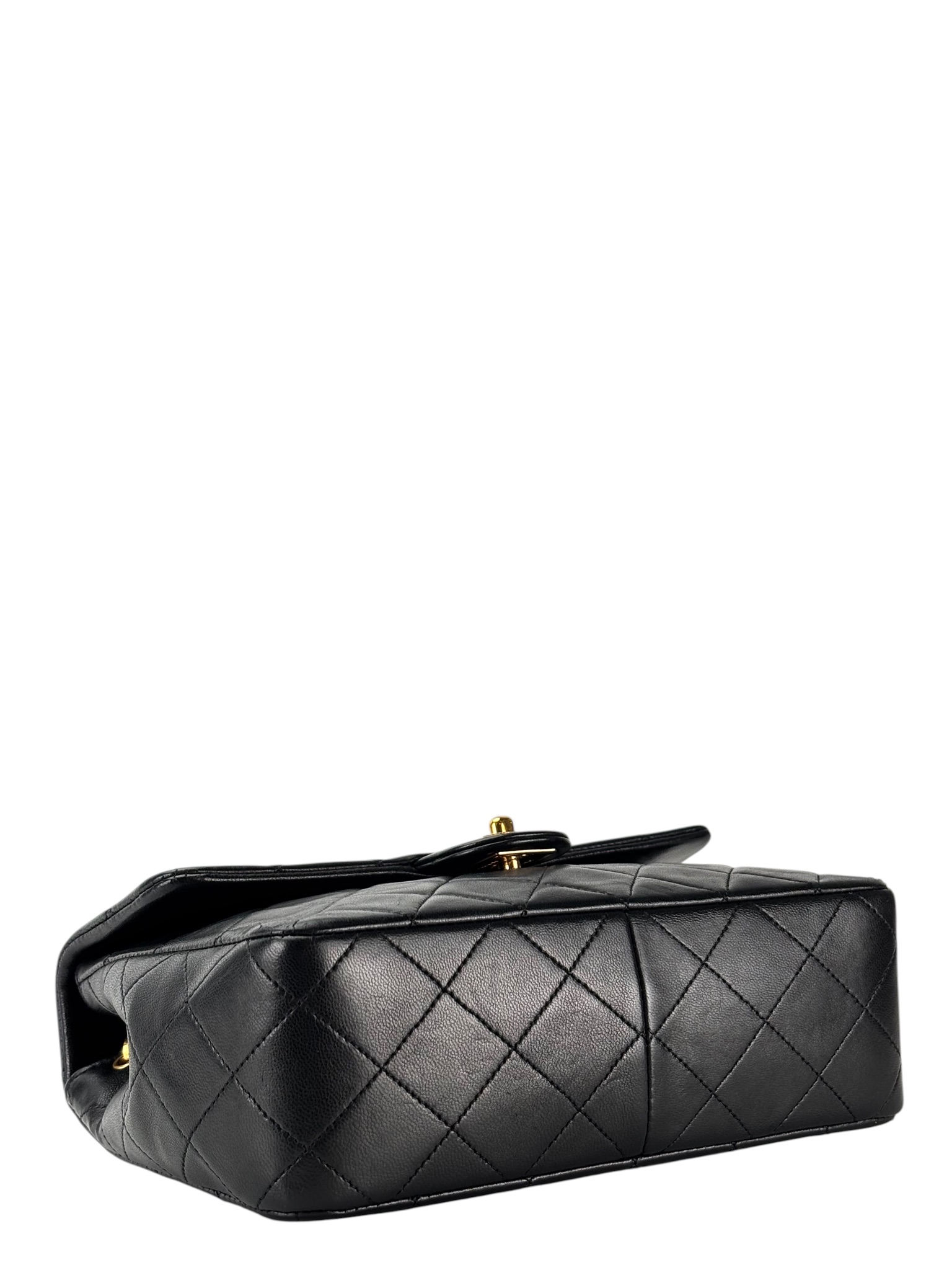 CHANEL - Black Lambskin Mini Classic Square Flap Shoulder Bag 20