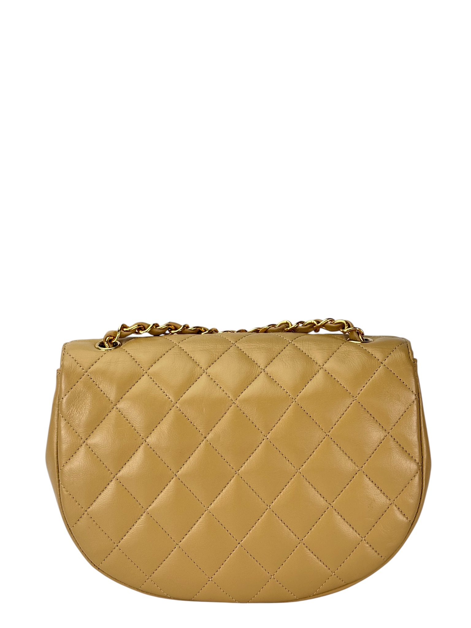 CHANEL - Beige Lambskin Matelasse Half Moon Shoulder Bag