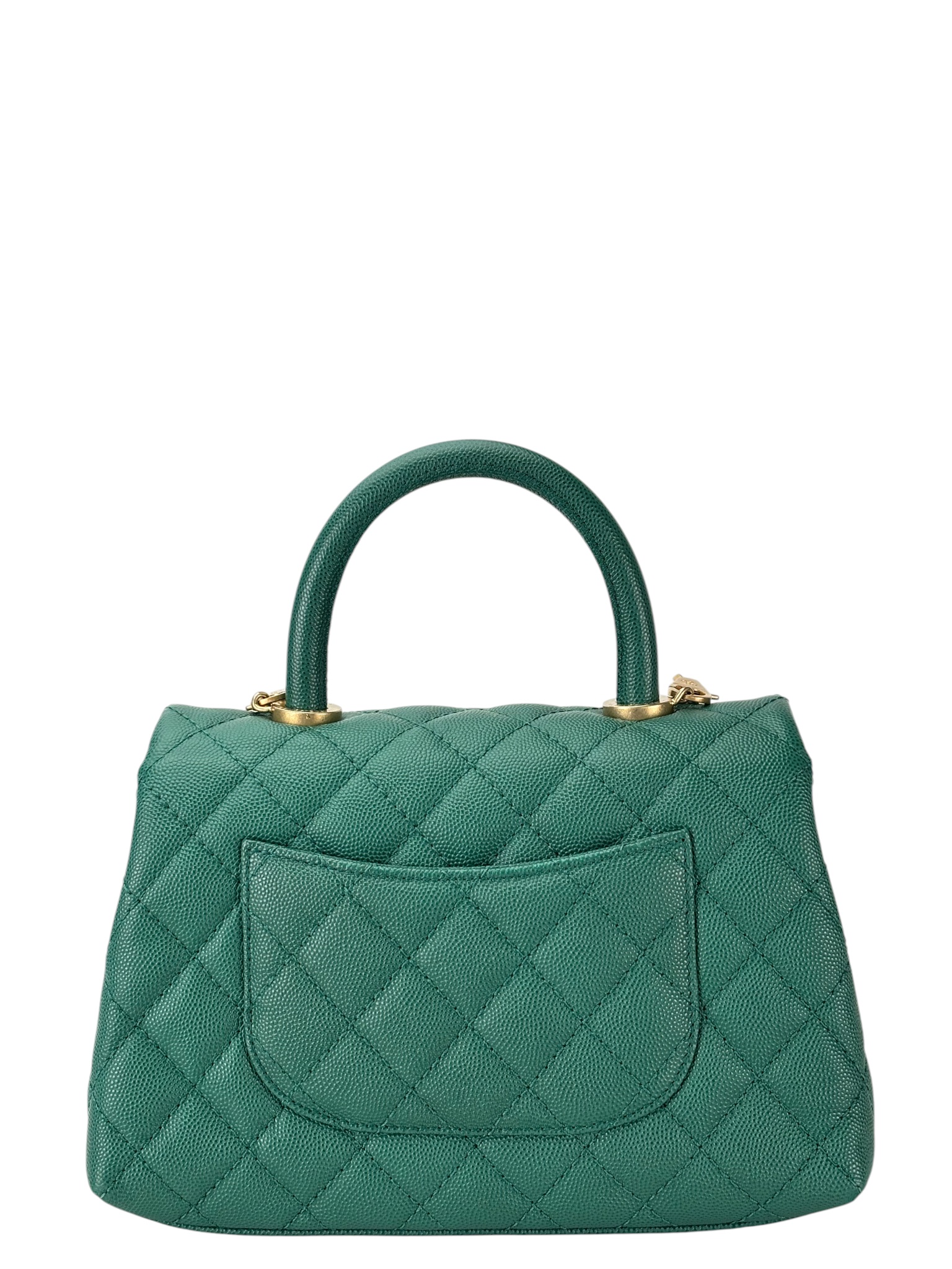 CHANEL - Small Coco Handle Green Caviar 2way Handbag Gold Hardware