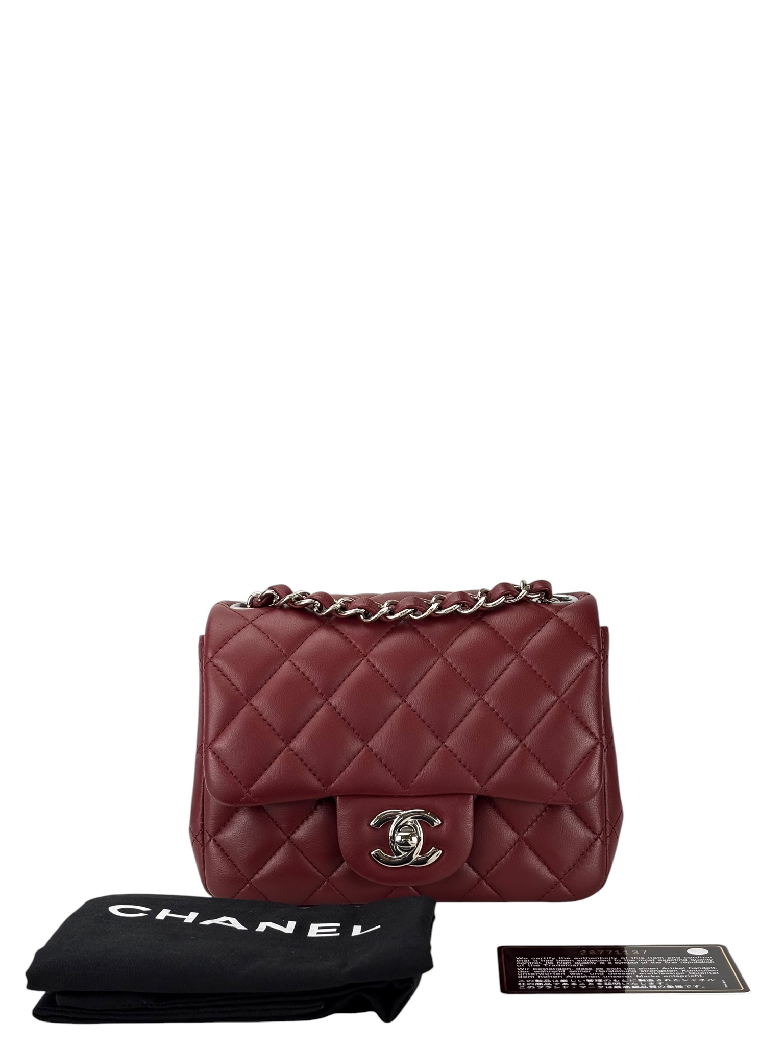 CHANEL -  Red Lambskin Mini Burgundy Flap Bag 