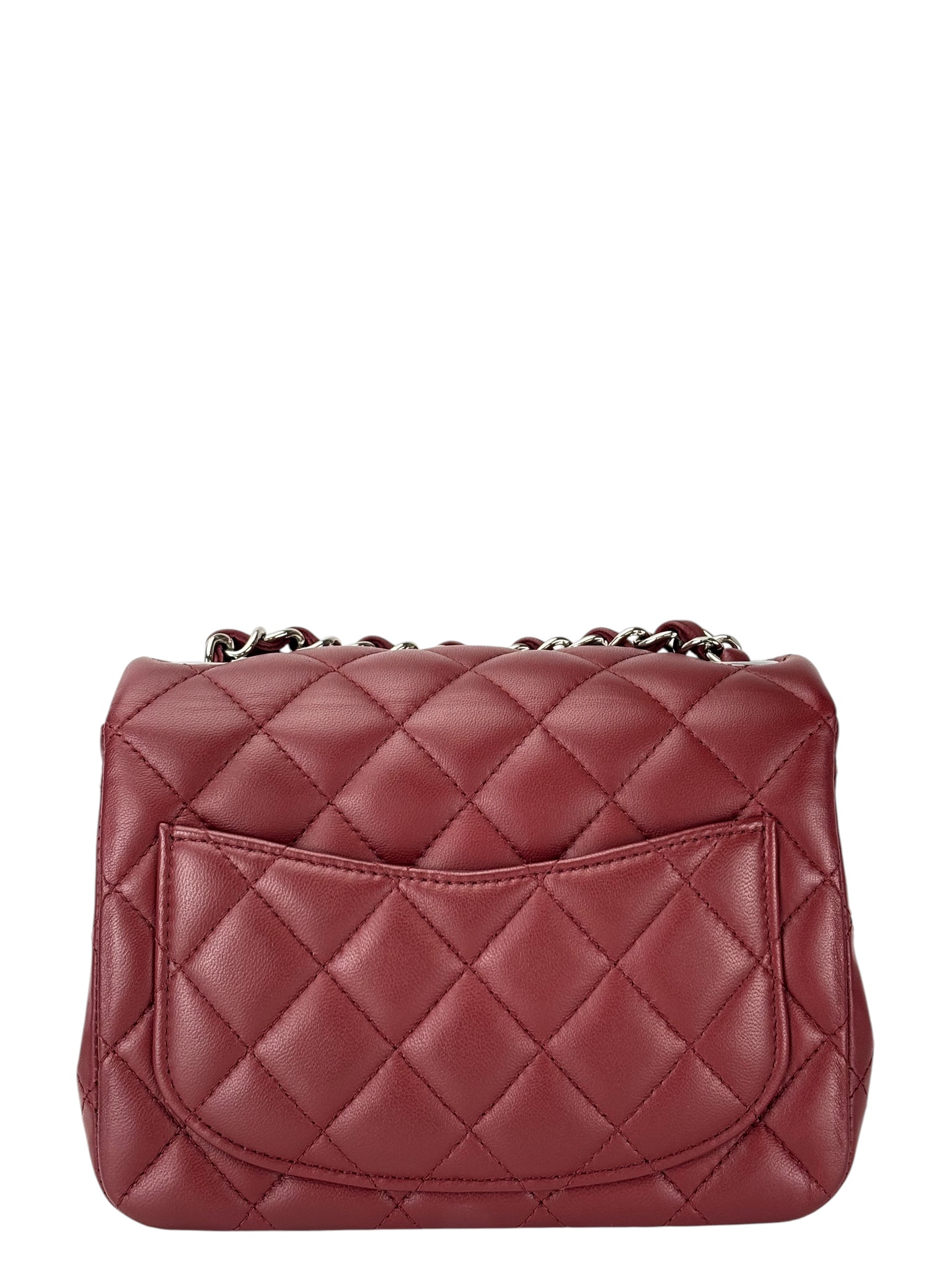 CHANEL -  Red Lambskin Mini Burgundy Flap Bag 