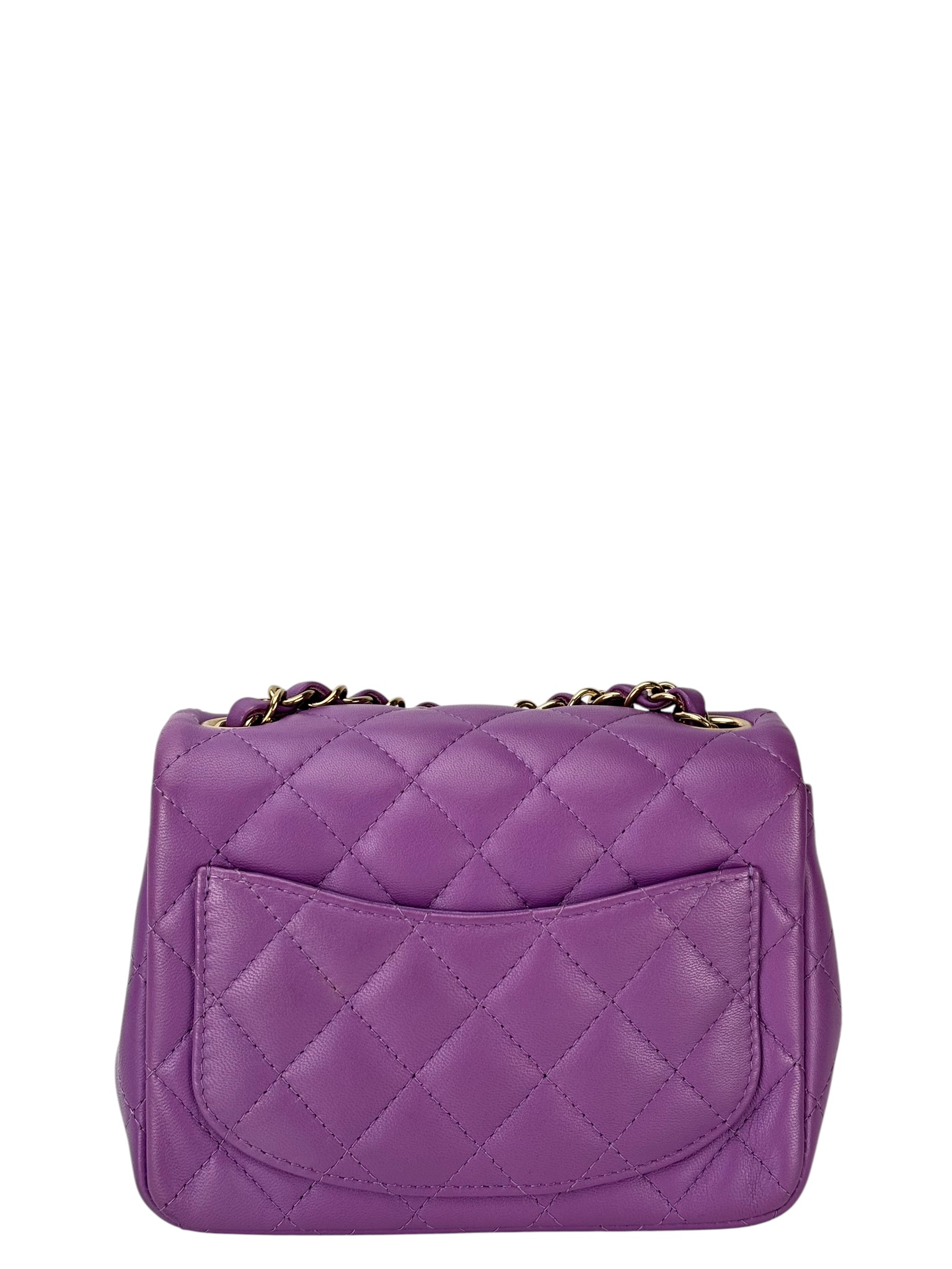 CHANEL - Purple Lambskin Mini Classic Square Flap Shoulder Bag 17