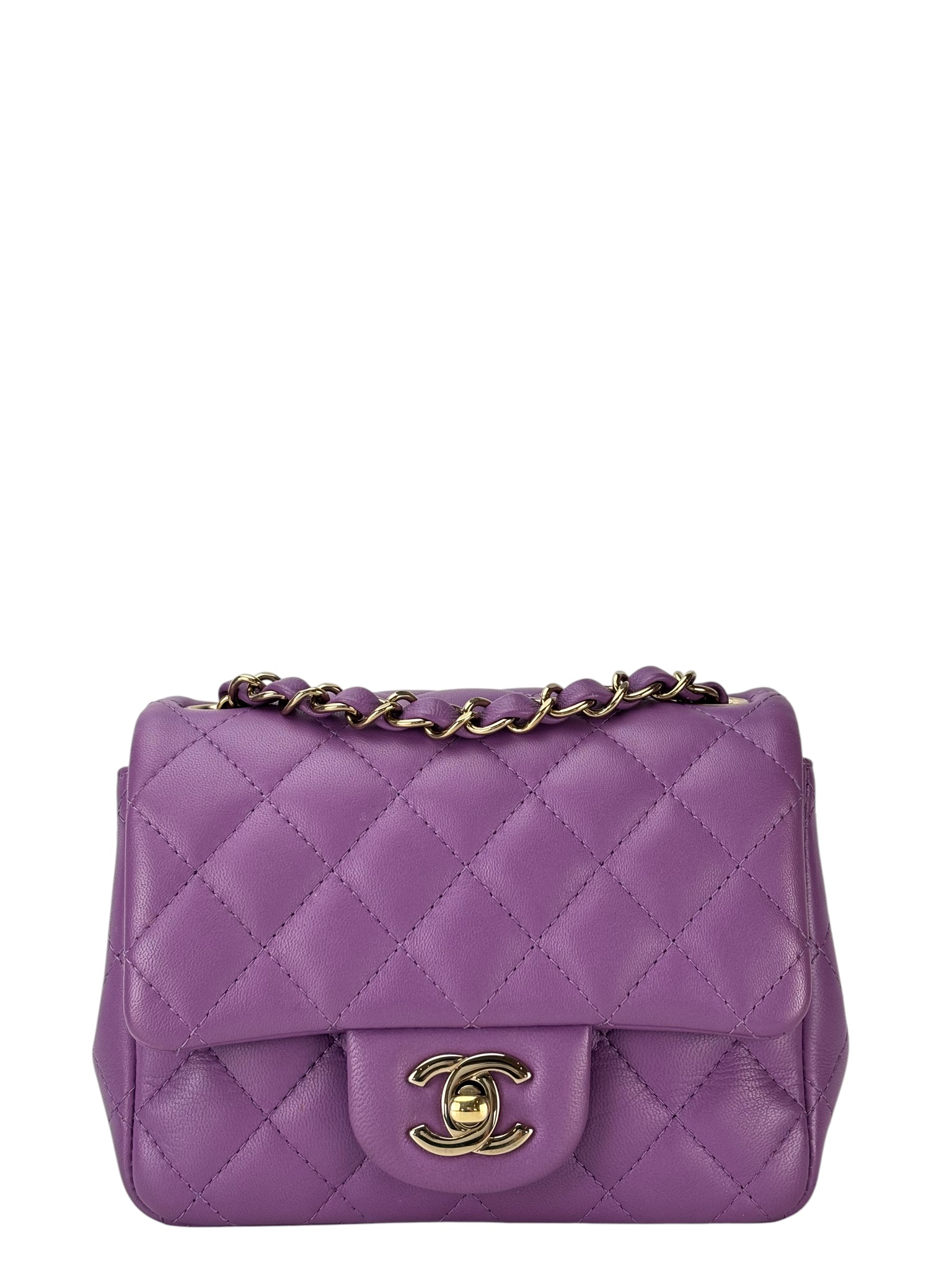 CHANEL - Purple Lambskin Mini Classic Square Flap Shoulder Bag 17
