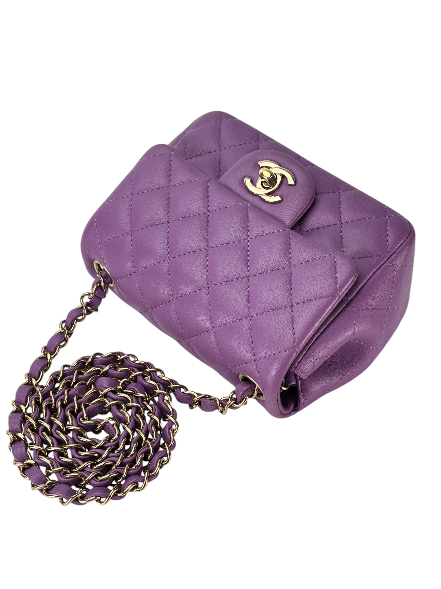 CHANEL - Purple Lambskin Mini Classic Square Flap Shoulder Bag 17
