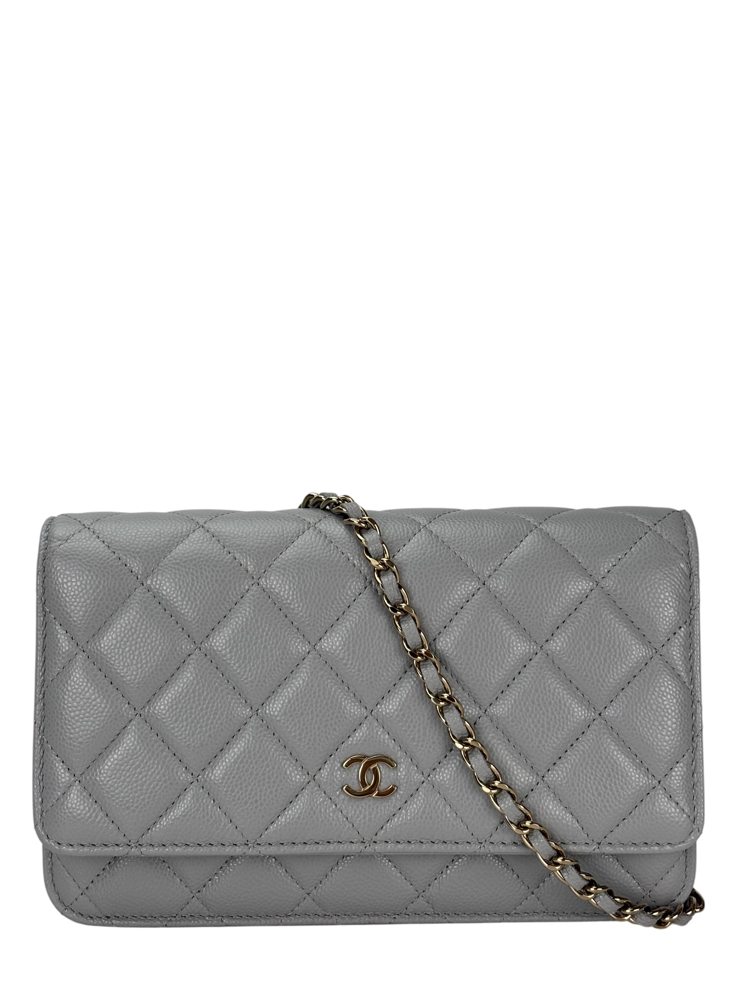 CHANEL - Gray Caviar Quilted Classic Wallet On Chain (WOC)