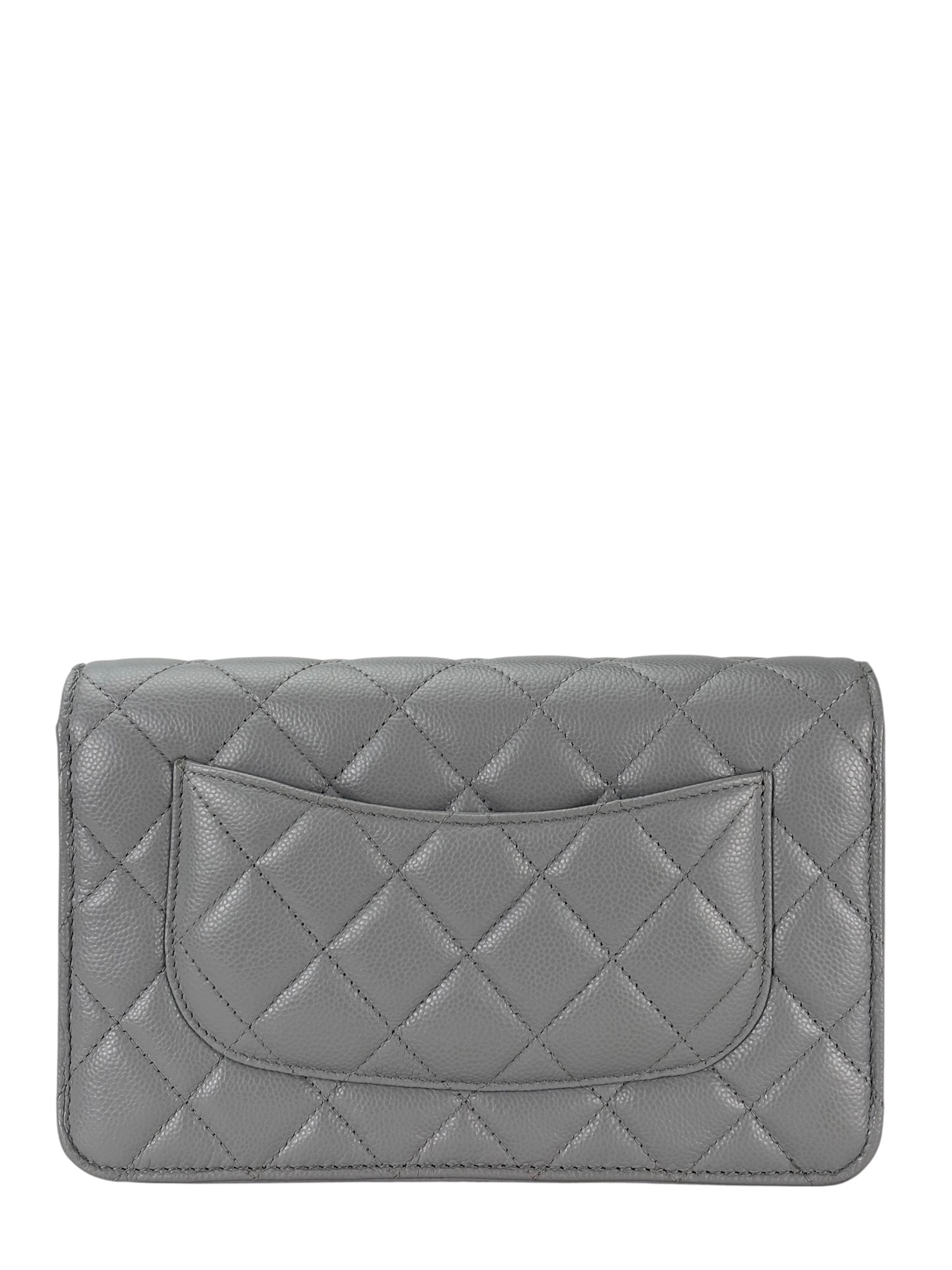 CHANEL - Gray Caviar Quilted Classic Wallet On Chain (WOC)