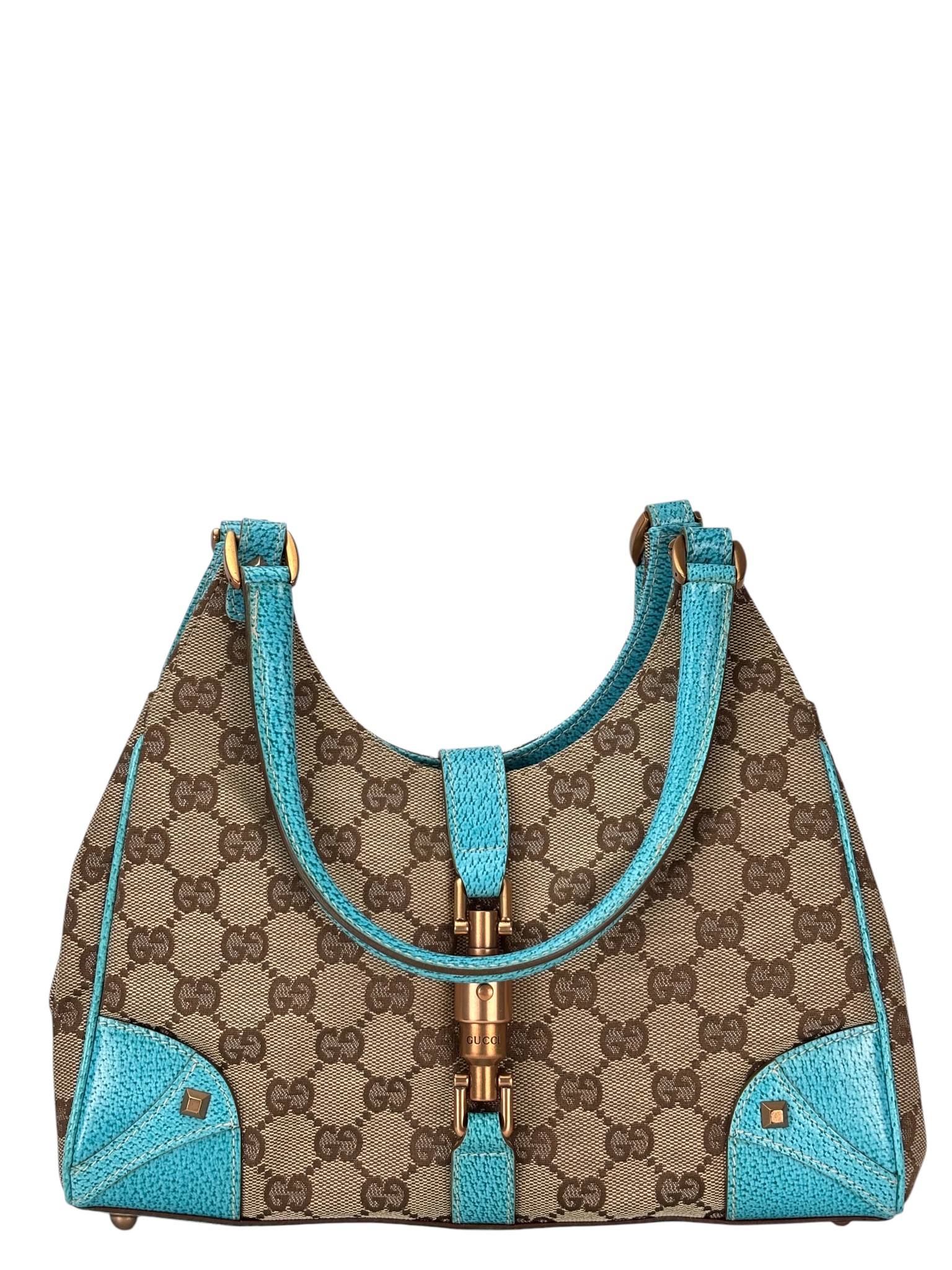 GUCCI - Canvas Blue Leather New Jackie GG Handbag