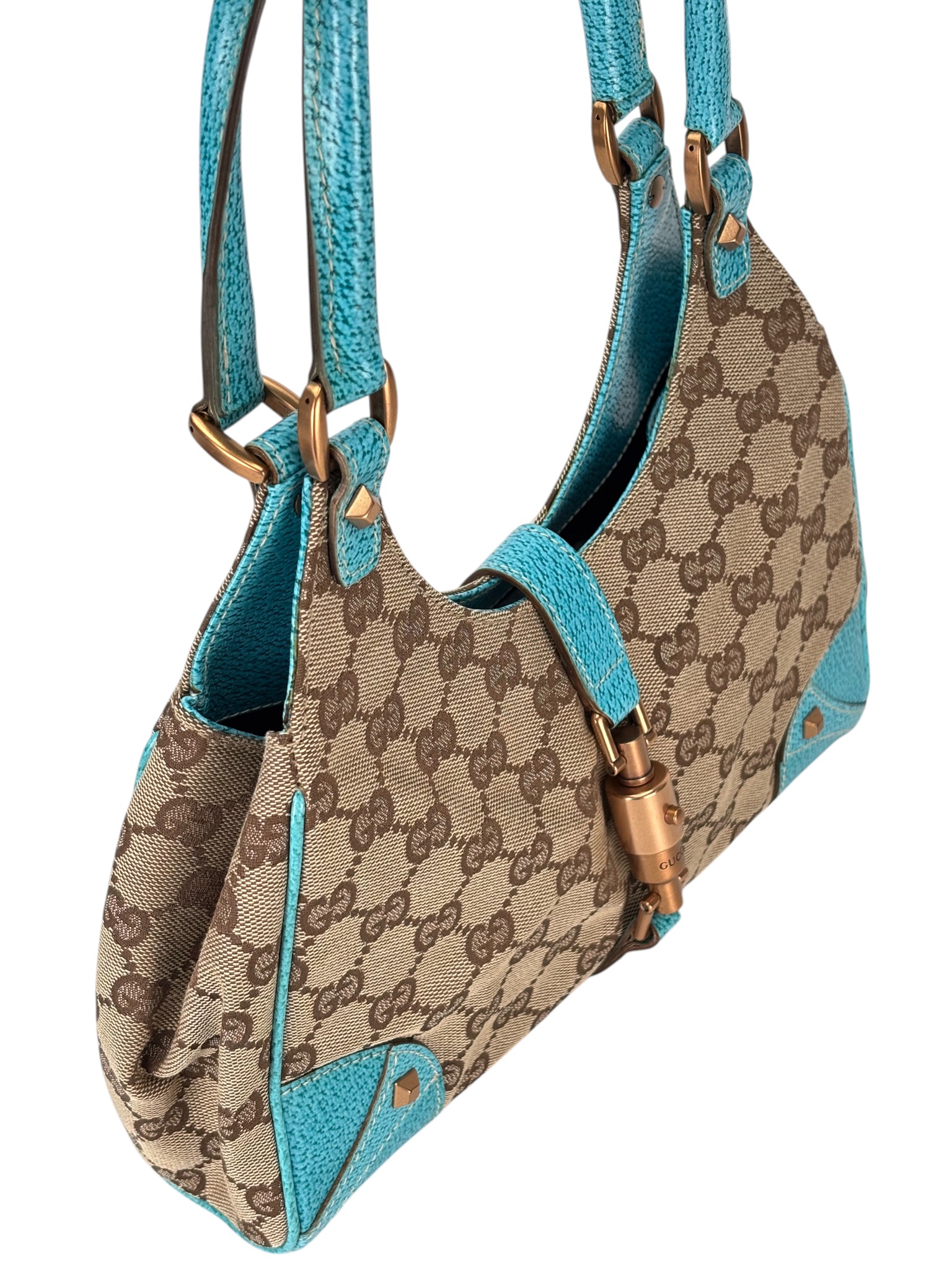 GUCCI - Canvas Blue Leather New Jackie GG Handbag