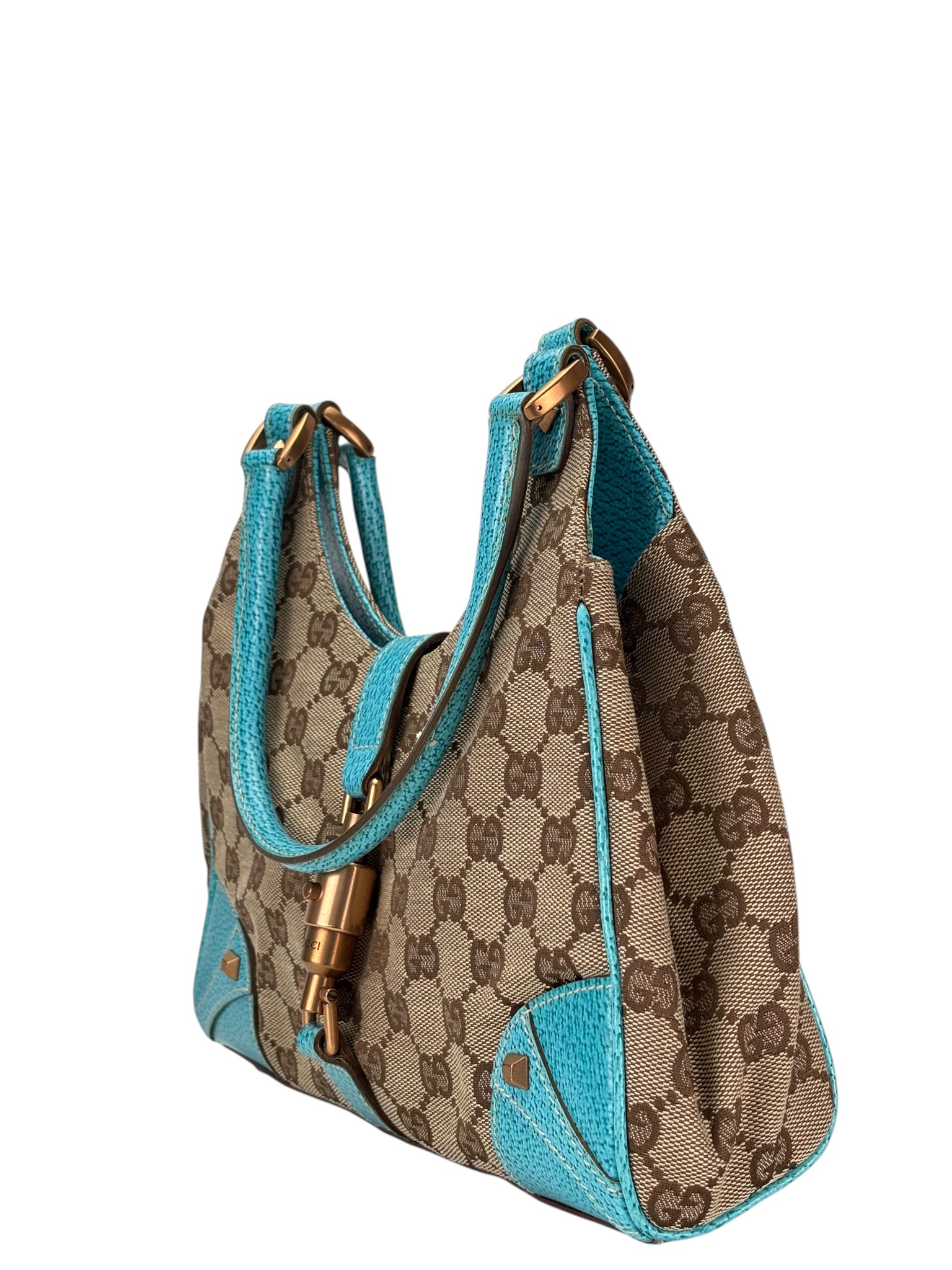 GUCCI - Canvas Blue Leather New Jackie GG Handbag