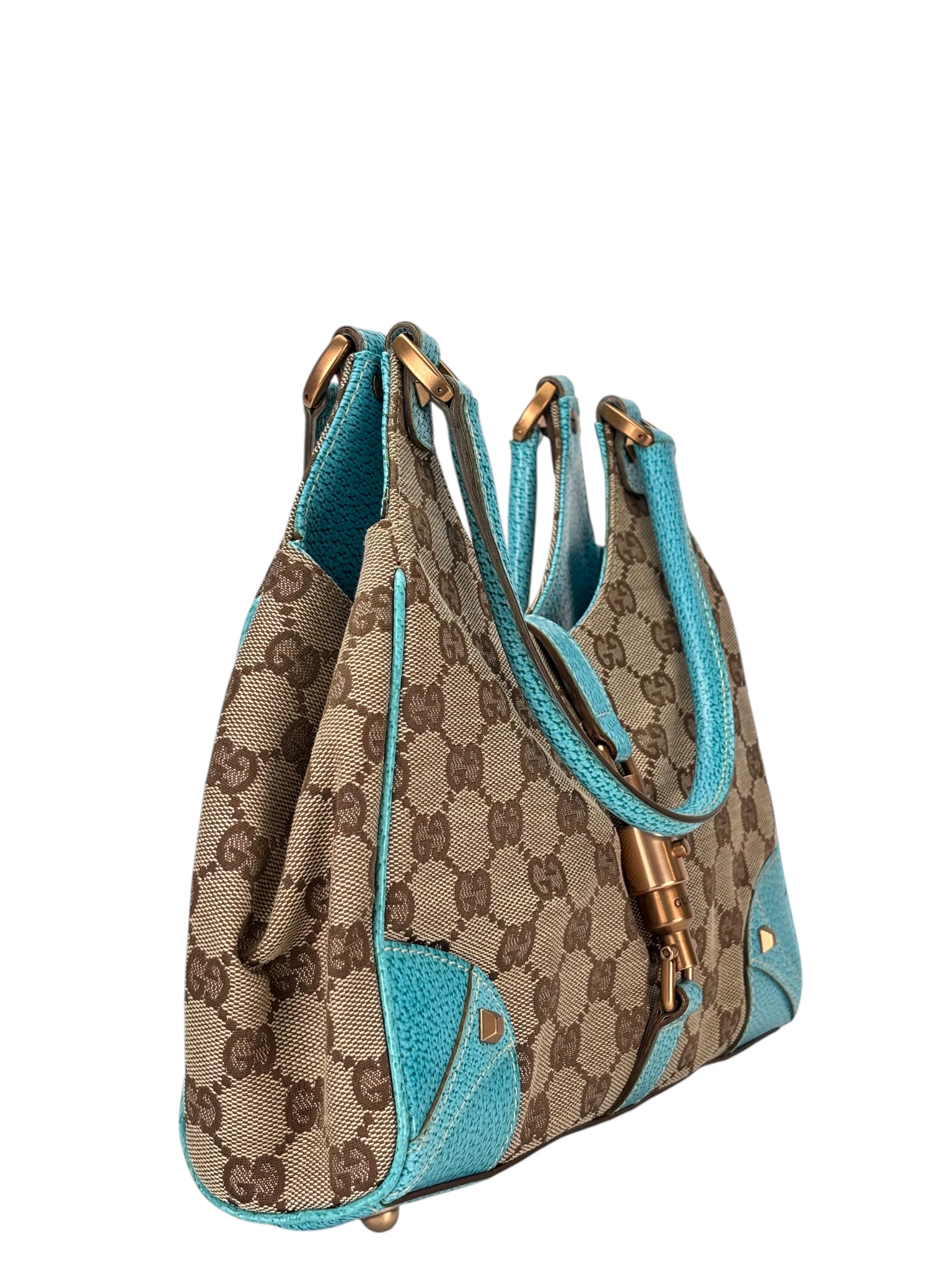 GUCCI - Canvas Blue Leather New Jackie GG Handbag