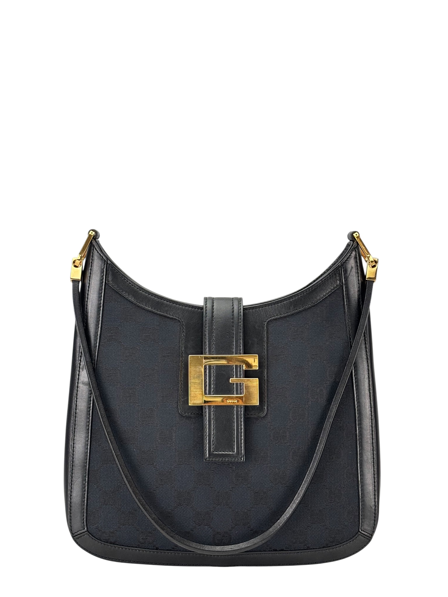 GUCCI - Black Canvas Leather G Logo Shoulder Bag 