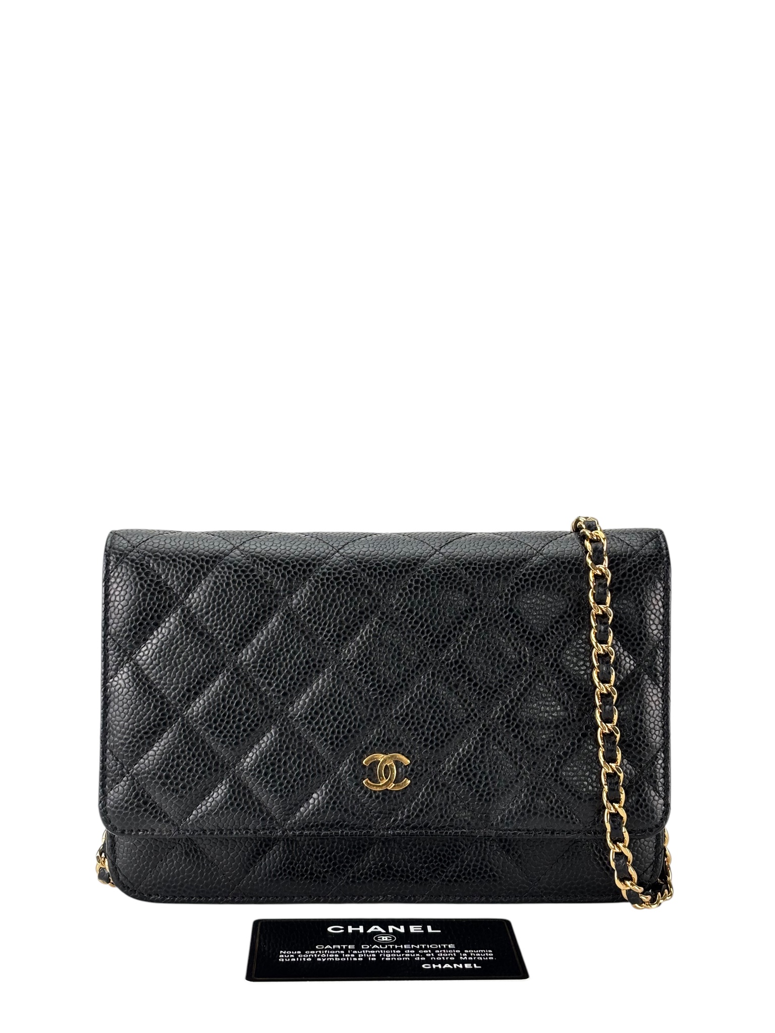 CHANEL - Black Caviar Wallet On Chain Gold-Tone Metal (WOC)