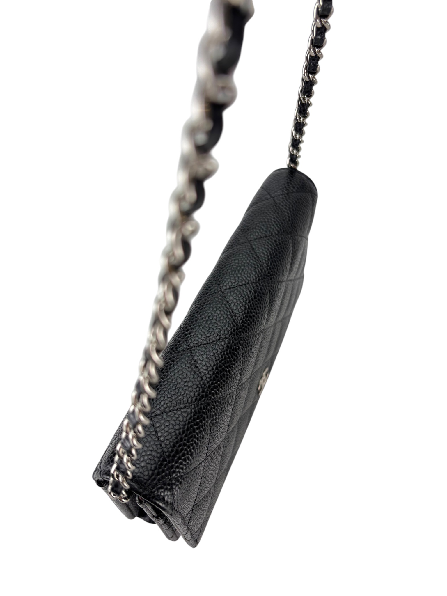 CHANEL - Black Caviar Wallet On Chain Silver-Tone Metal (WOC)
