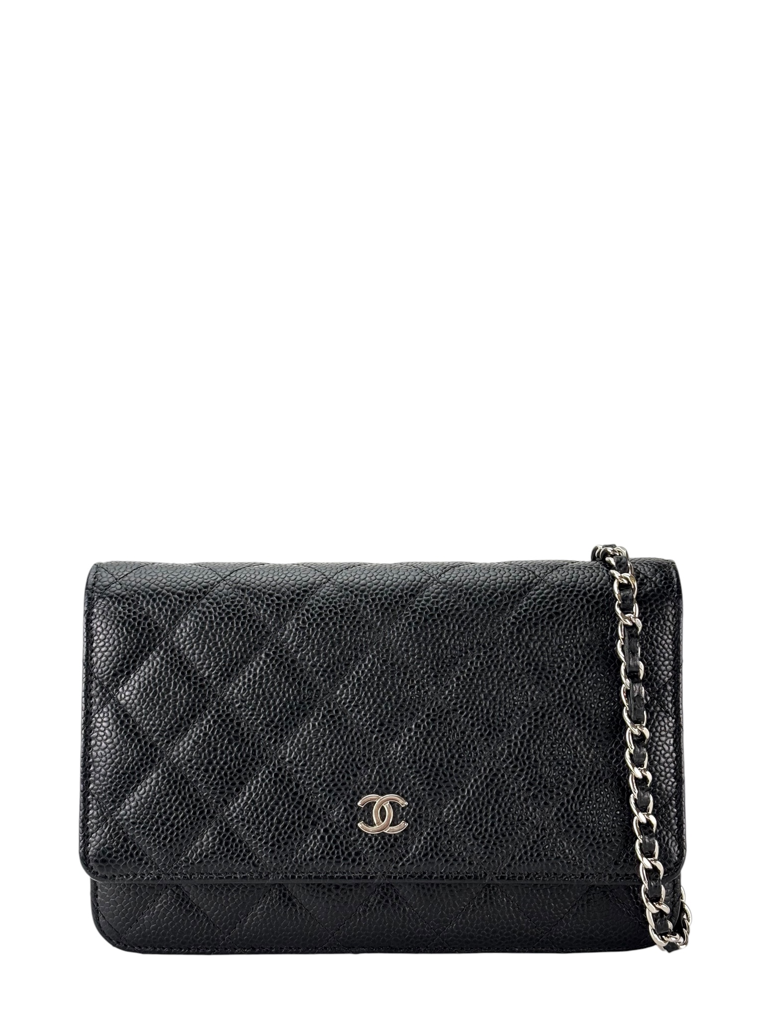 CHANEL - Black Caviar Wallet On Chain Silver-Tone Metal (WOC)
