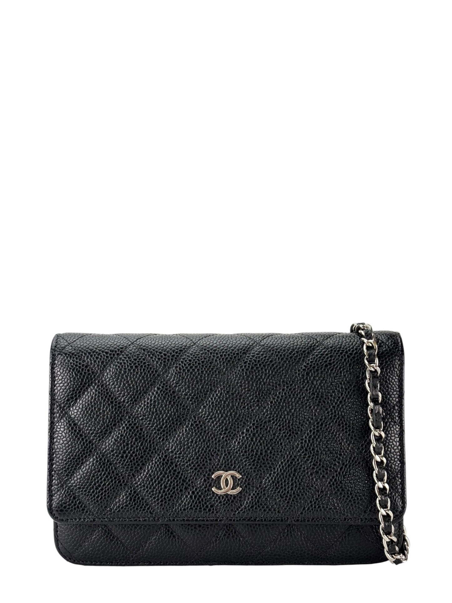 CHANEL - Black Caviar Wallet On Chain Silver-Tone Metal (WOC)