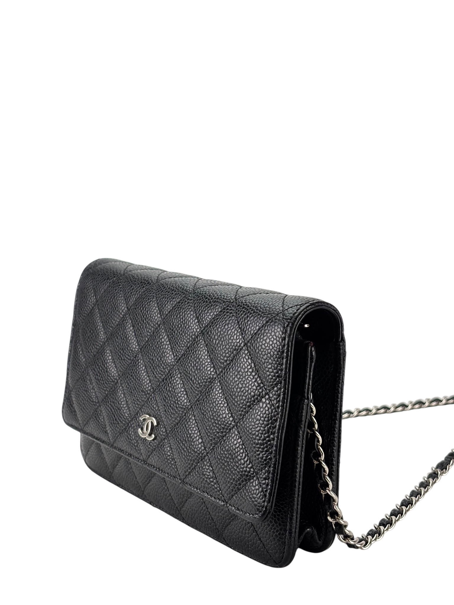 CHANEL - Black Caviar Wallet On Chain Silver-Tone Metal (WOC)
