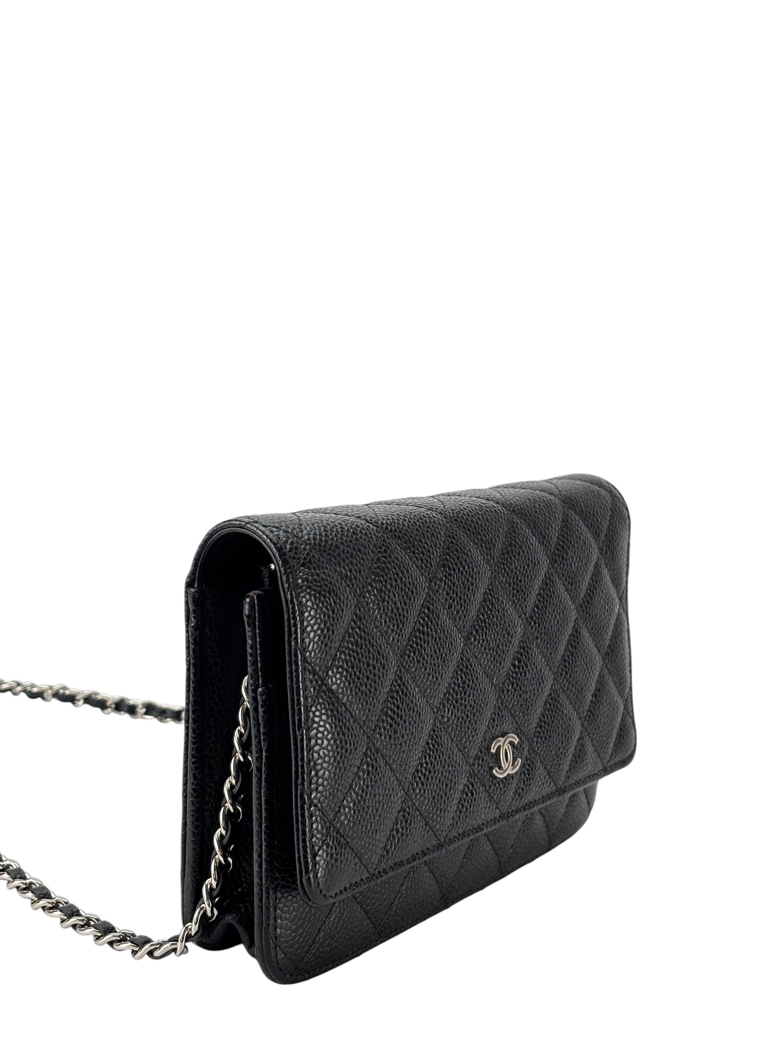 CHANEL - Black Caviar Wallet On Chain Silver-Tone Metal (WOC)