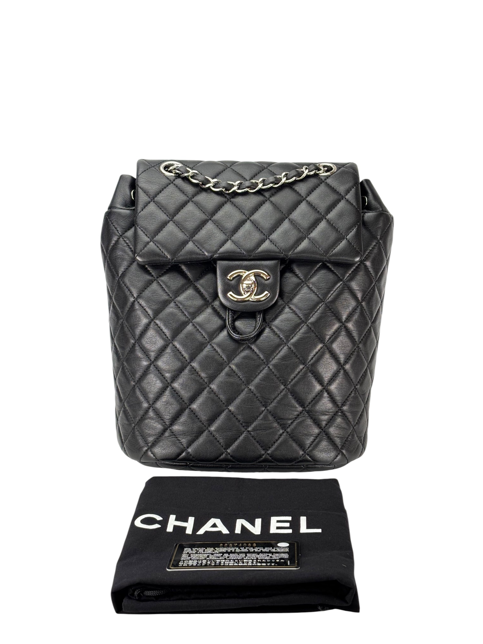 CHANEL - Black Lambskin Quilted Urban Spirit Backpack Bag