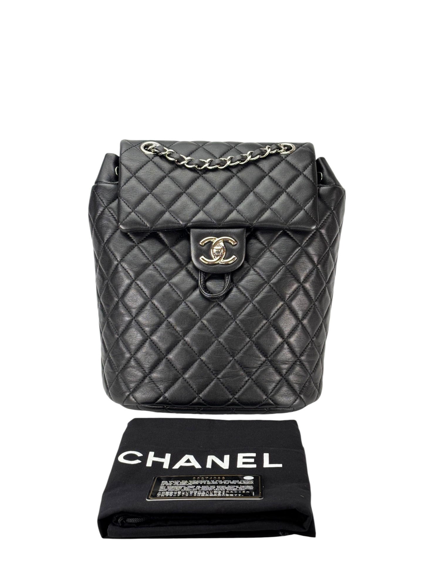 CHANEL - Black Lambskin Quilted Urban Spirit Backpack Bag