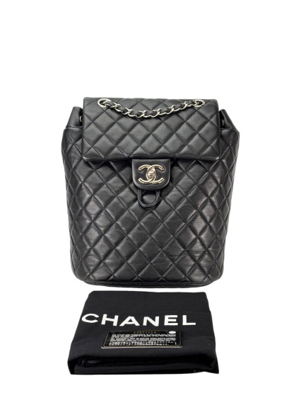 CHANEL - Black Lambskin Quilted Urban Spirit Backpack Bag