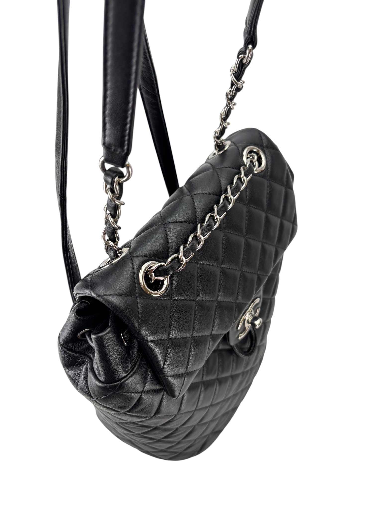 CHANEL - Black Lambskin Quilted Urban Spirit Backpack Bag