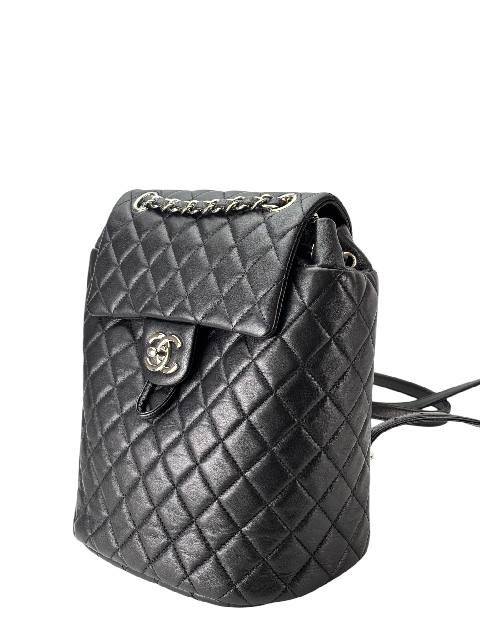 CHANEL - Black Lambskin Quilted Urban Spirit Backpack Bag