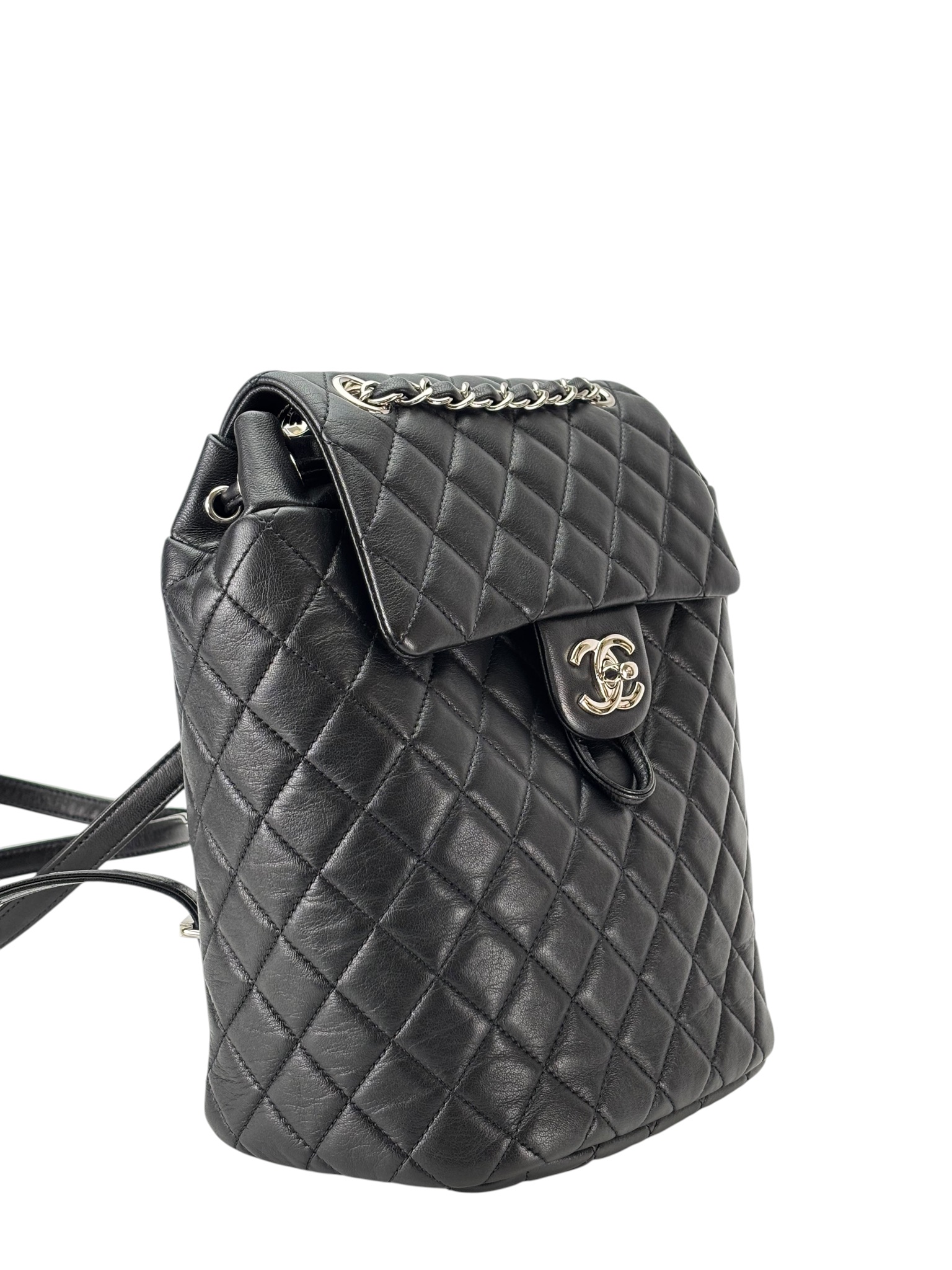 CHANEL - Black Lambskin Quilted Urban Spirit Backpack Bag