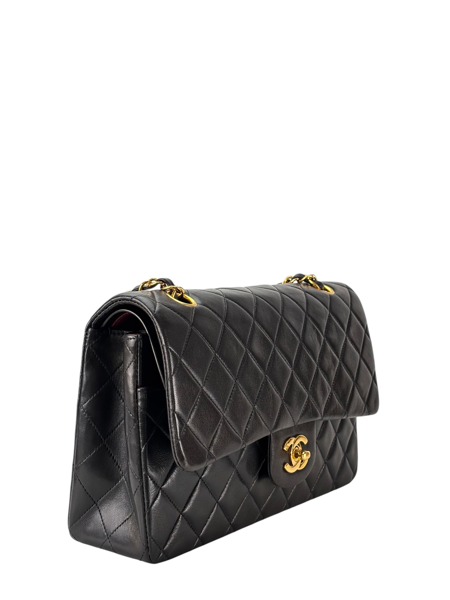 CHANEL - Medium Classic Double Flap Bag Black Lambskin Gold Hardware (CF25)
