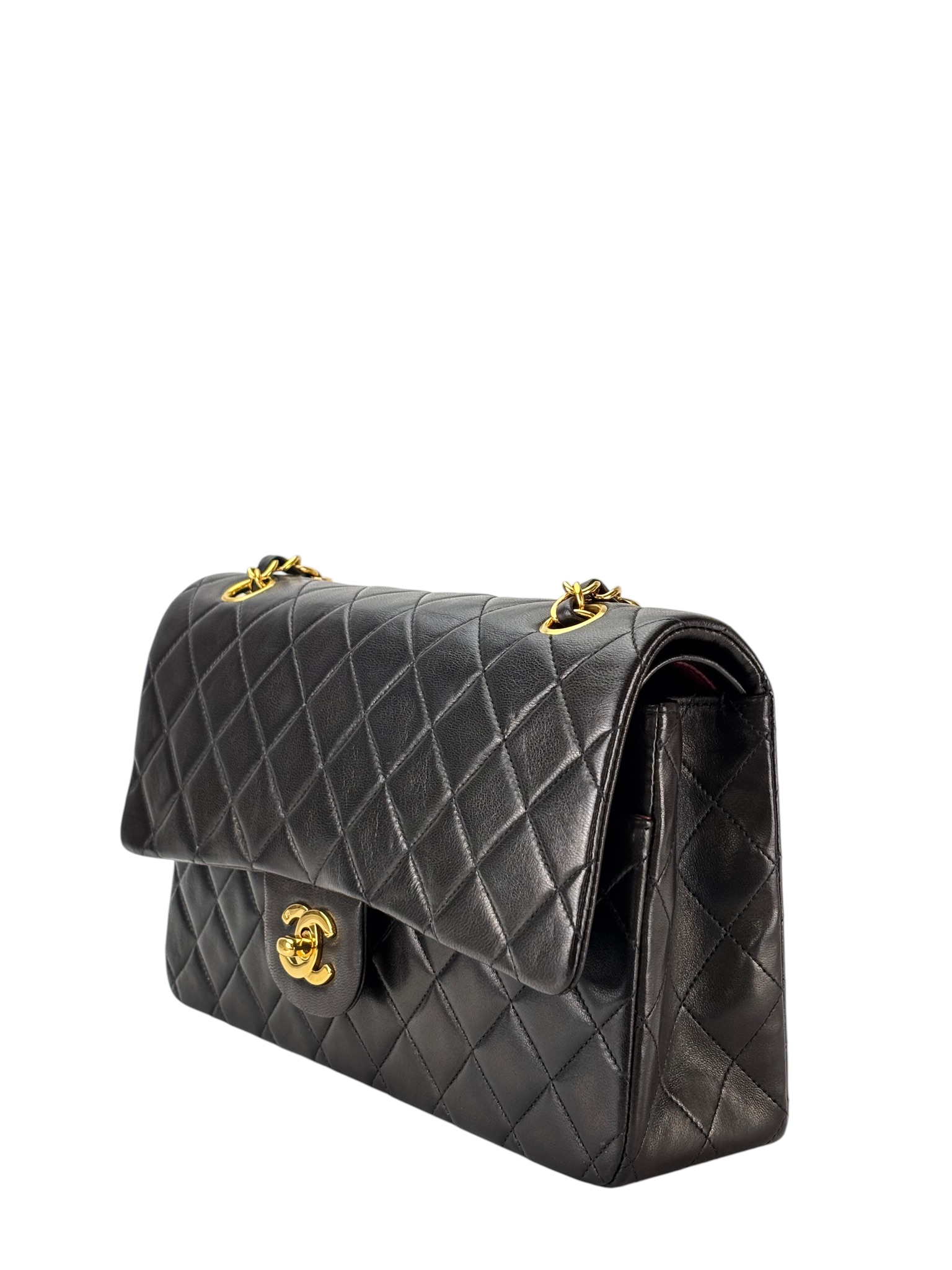 CHANEL - Medium Classic Double Flap Bag Black Lambskin Gold Hardware (CF25)
