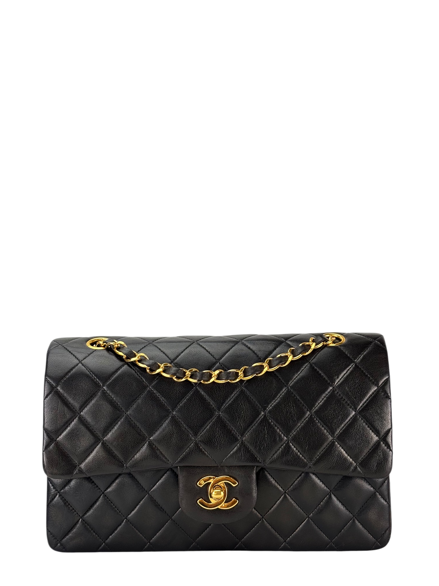 CHANEL - Medium Classic Double Flap Bag Black Lambskin Gold Hardware (CF25)