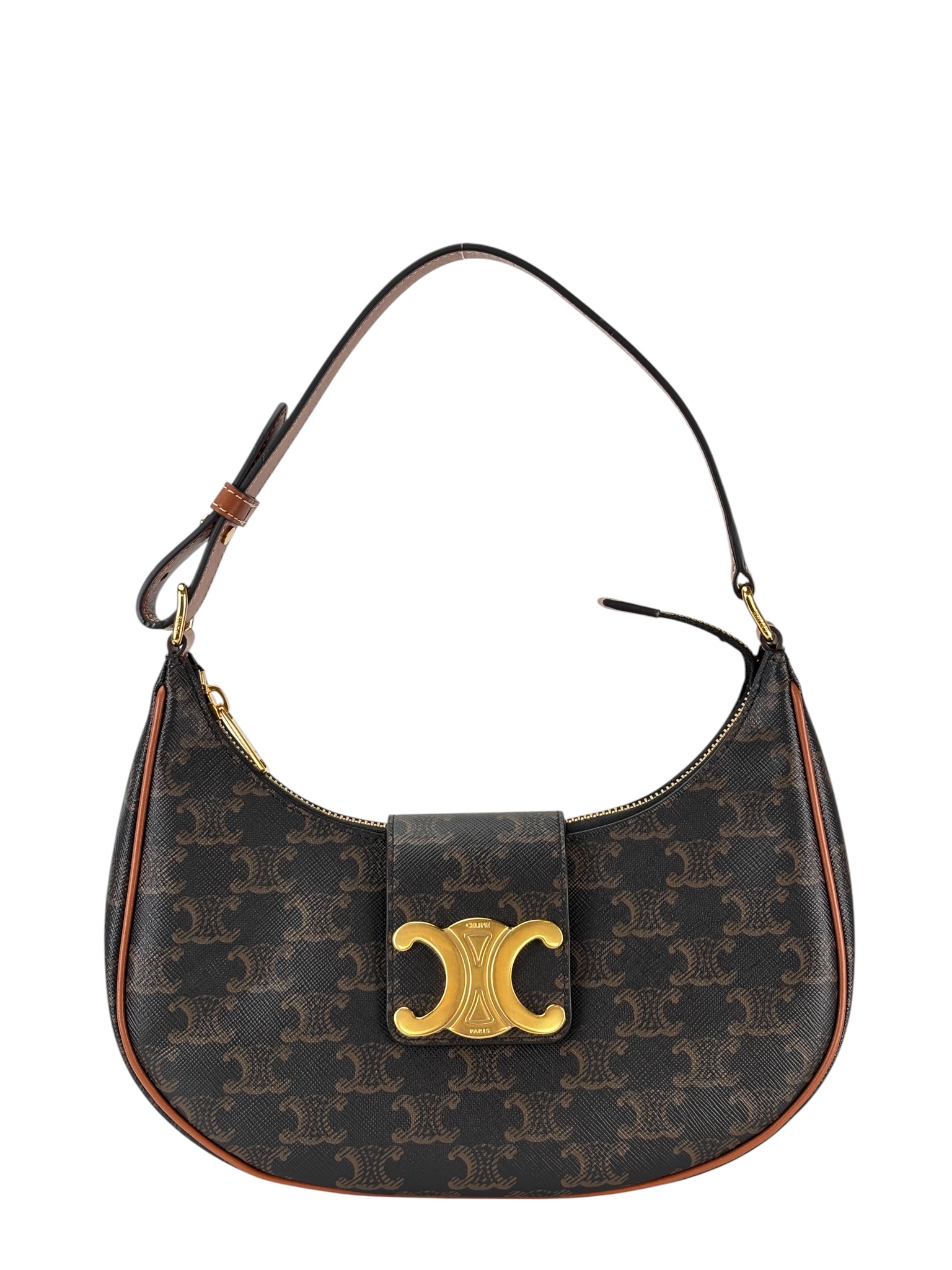 CELINE - Medium Brown Canvas Ava Triomphe Shoulder Bag 