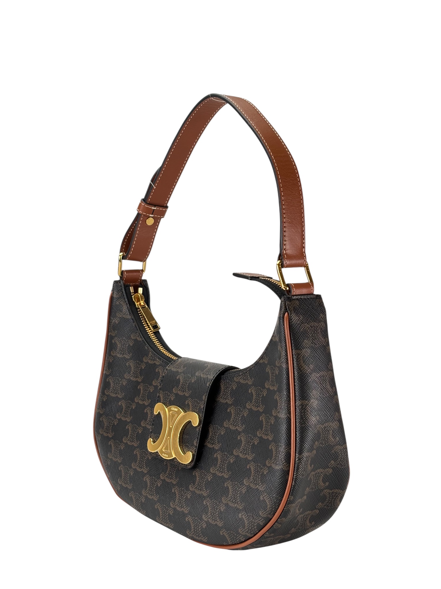CELINE - Medium Brown Canvas Ava Triomphe Shoulder Bag 