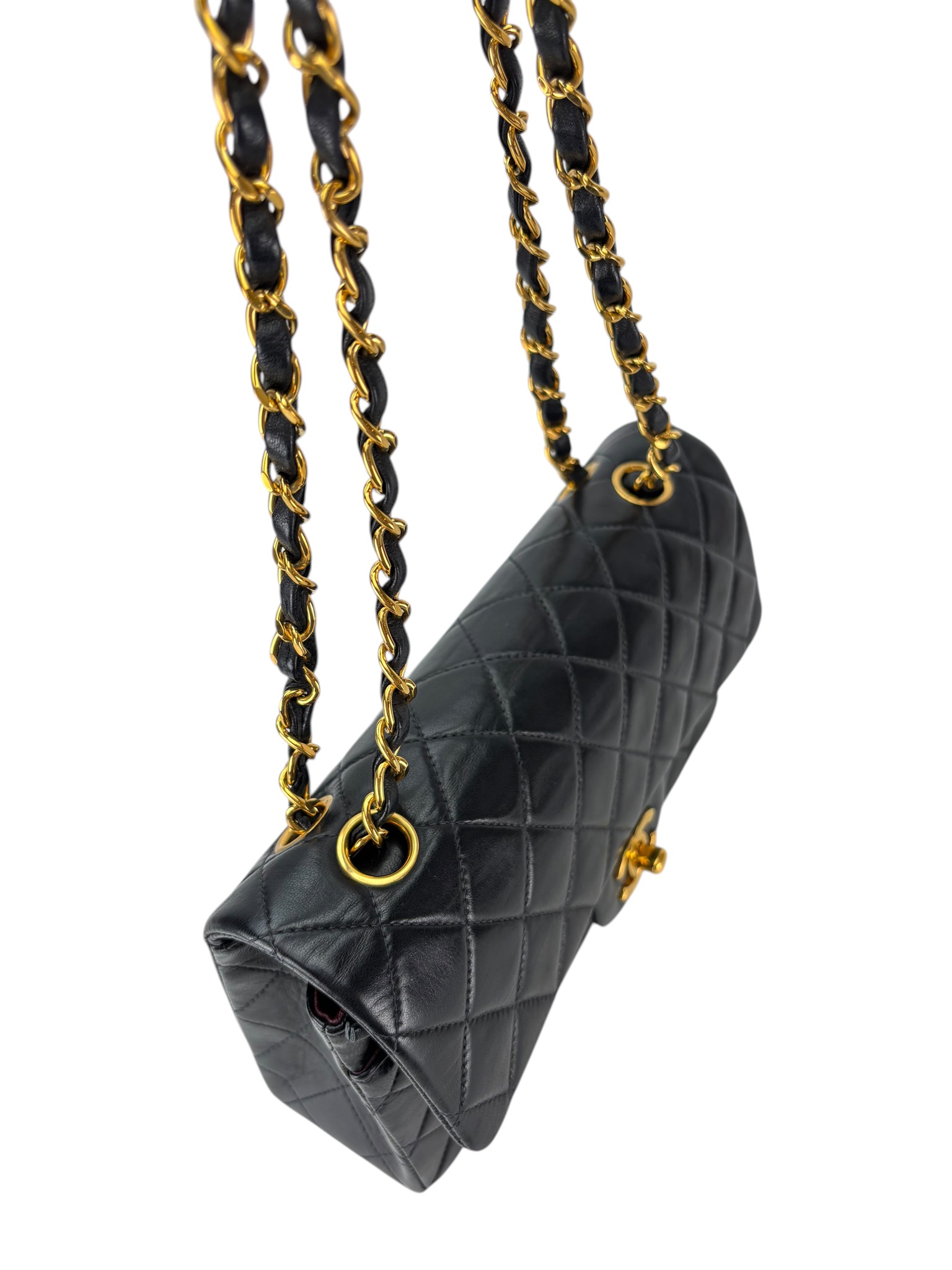 CHANEL - Small Classic Double Flap Bag Black Lambskin Gold Hardware (CF23)