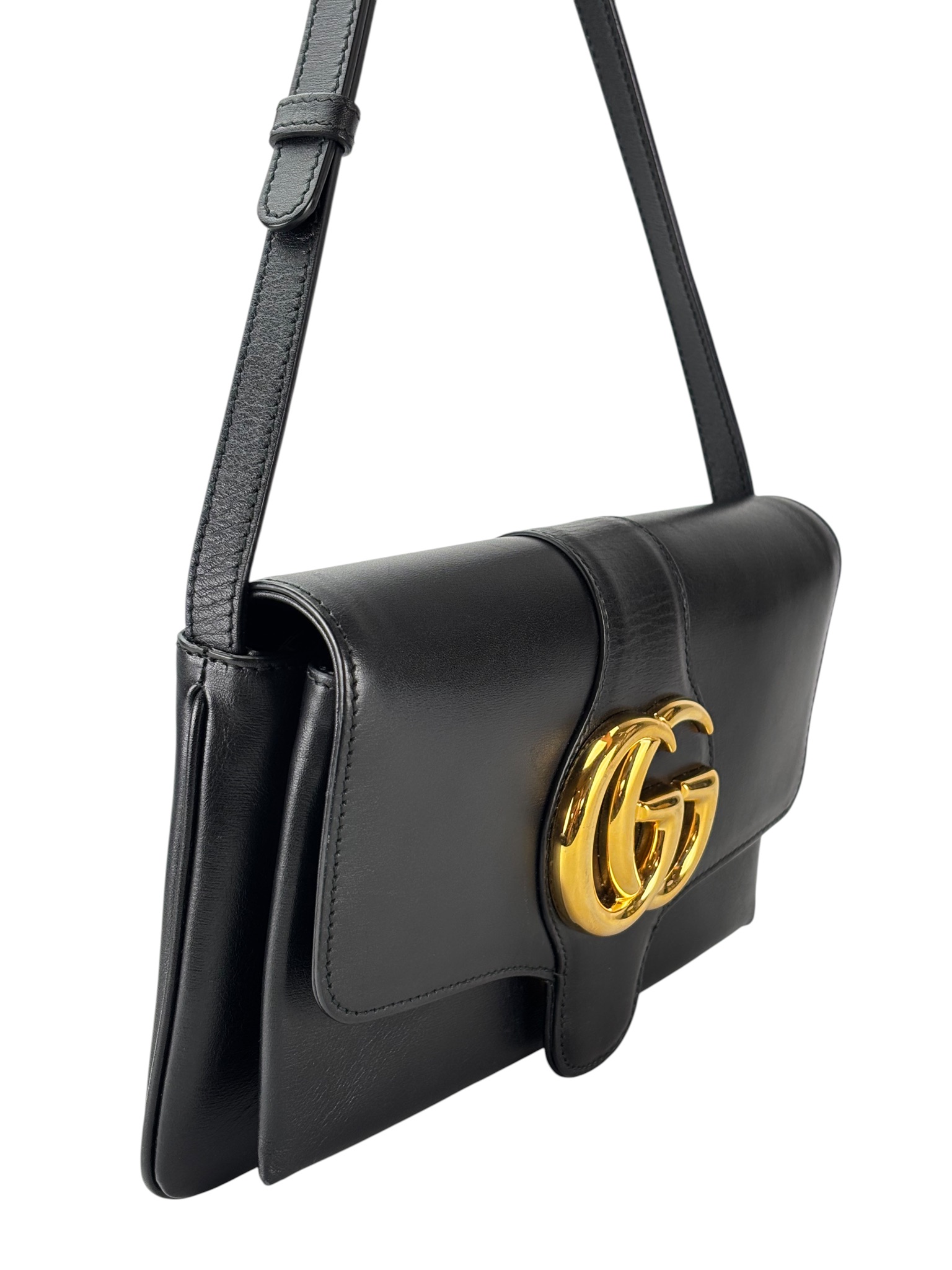 GUCCI - Black Leather Arli GG Marmont Shoulder Bag