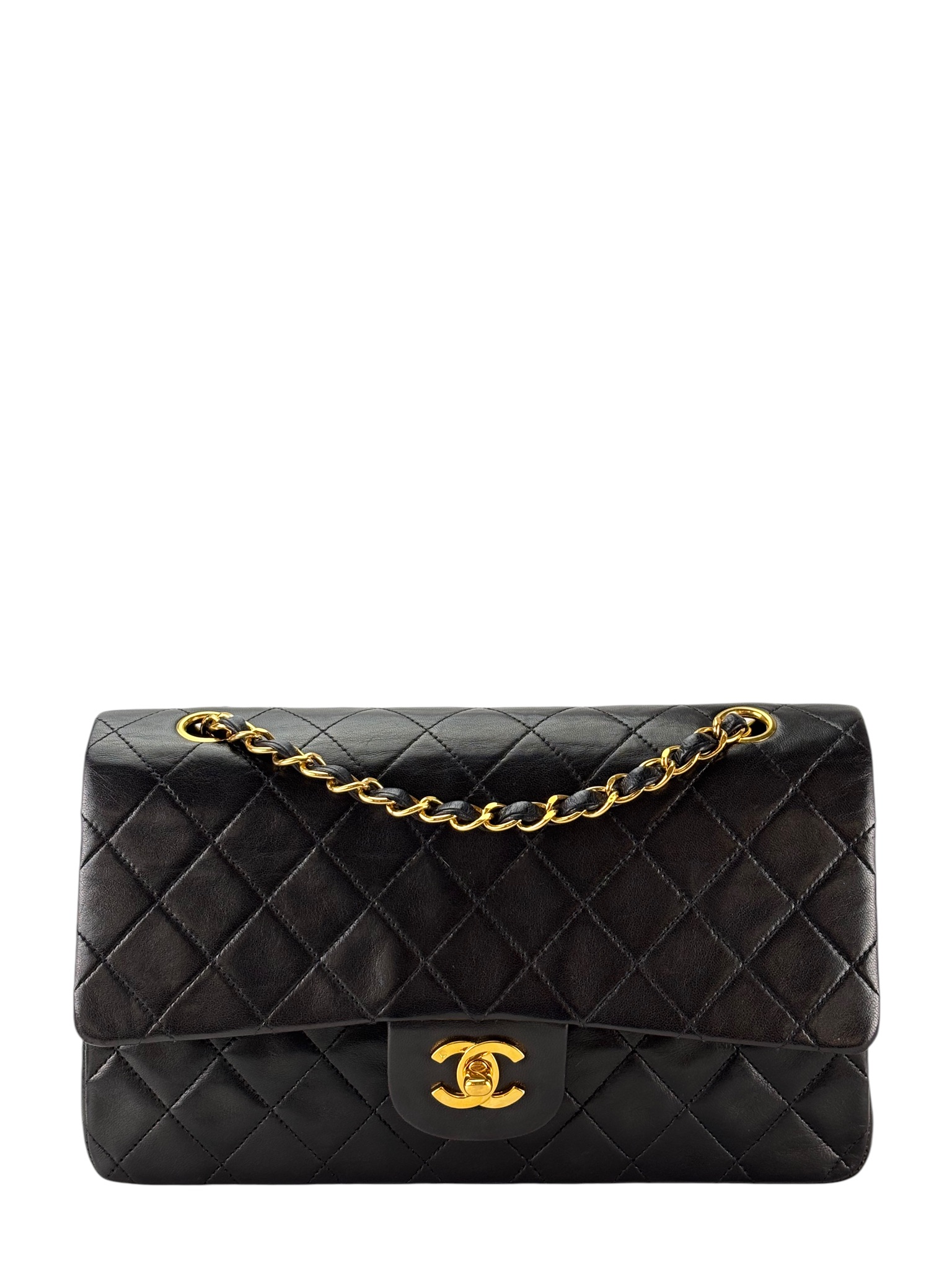 CHANEL - Medium Classic Double Flap Bag Black Lambskin Gold Hardware (CF25)
