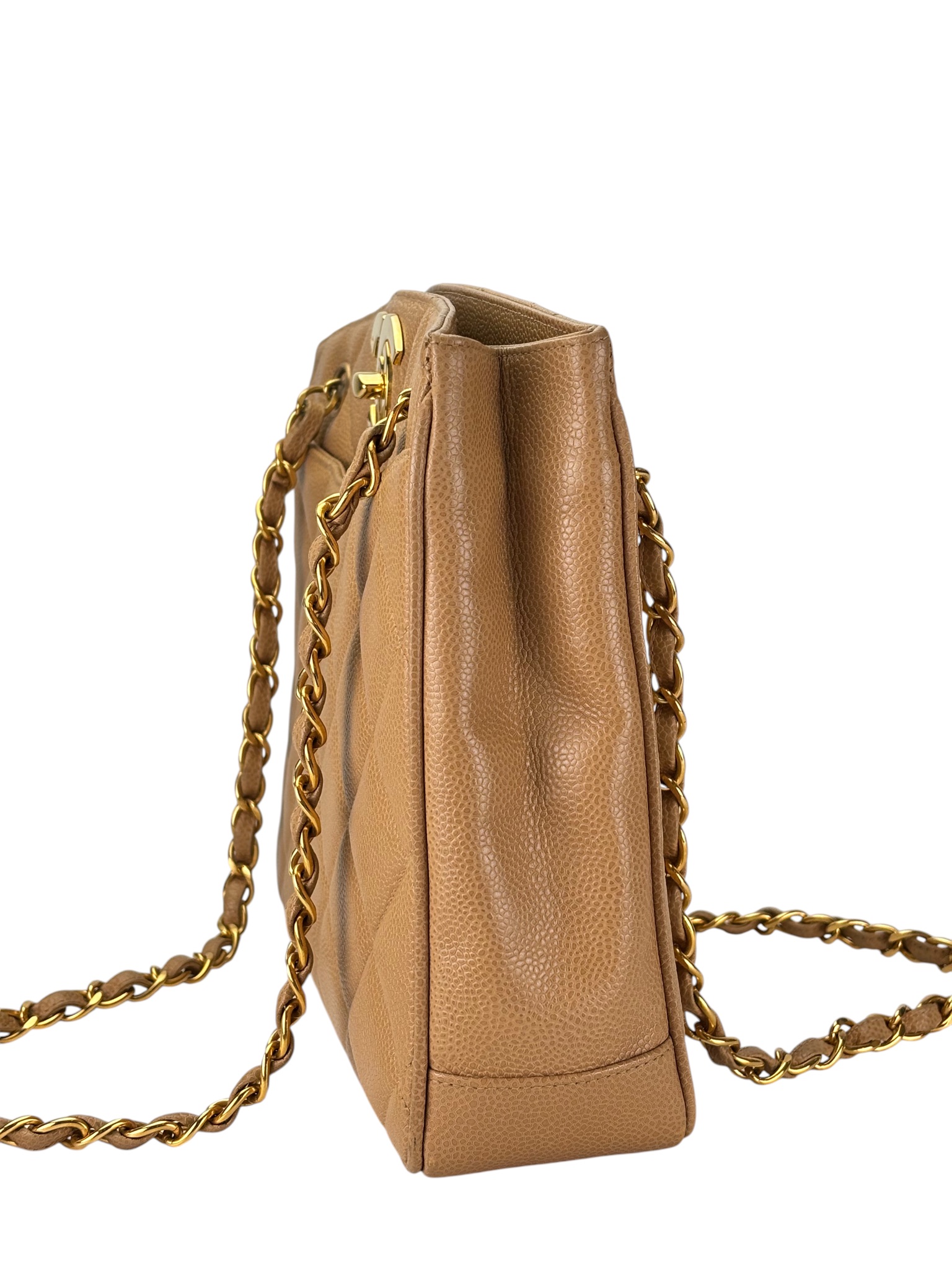 CHANEL - Beige Caviar Coco Mark Chain Shoulder Bag 
