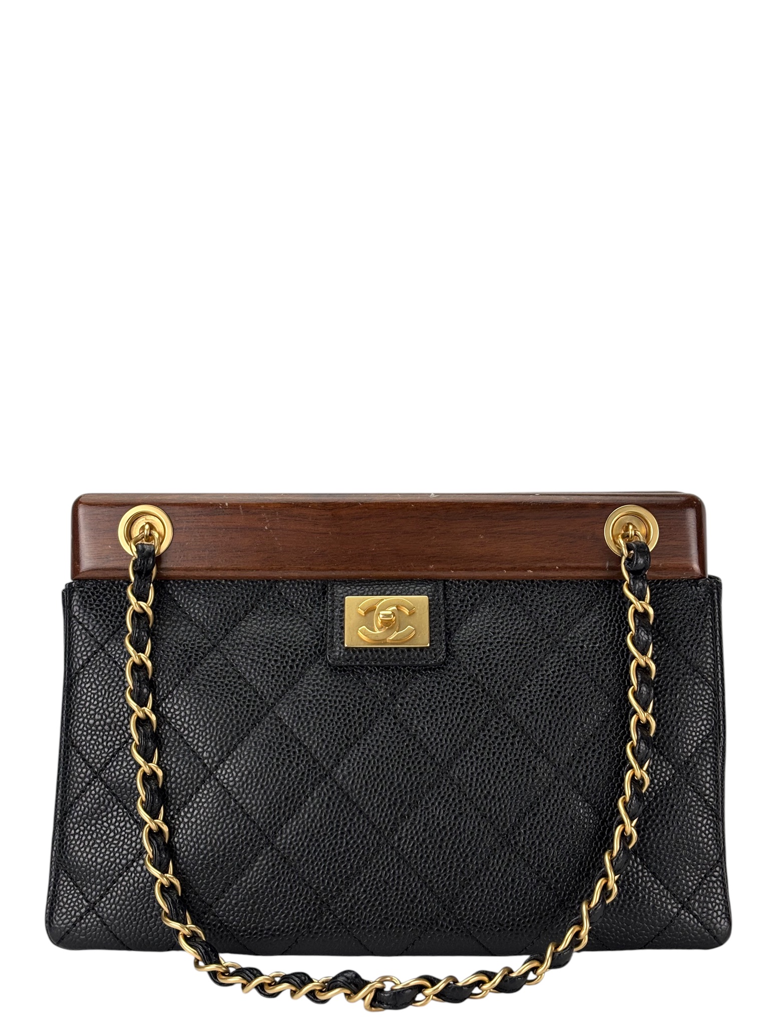 CHANEL - Black Caviar Wood CC Chain Shoulder Bag