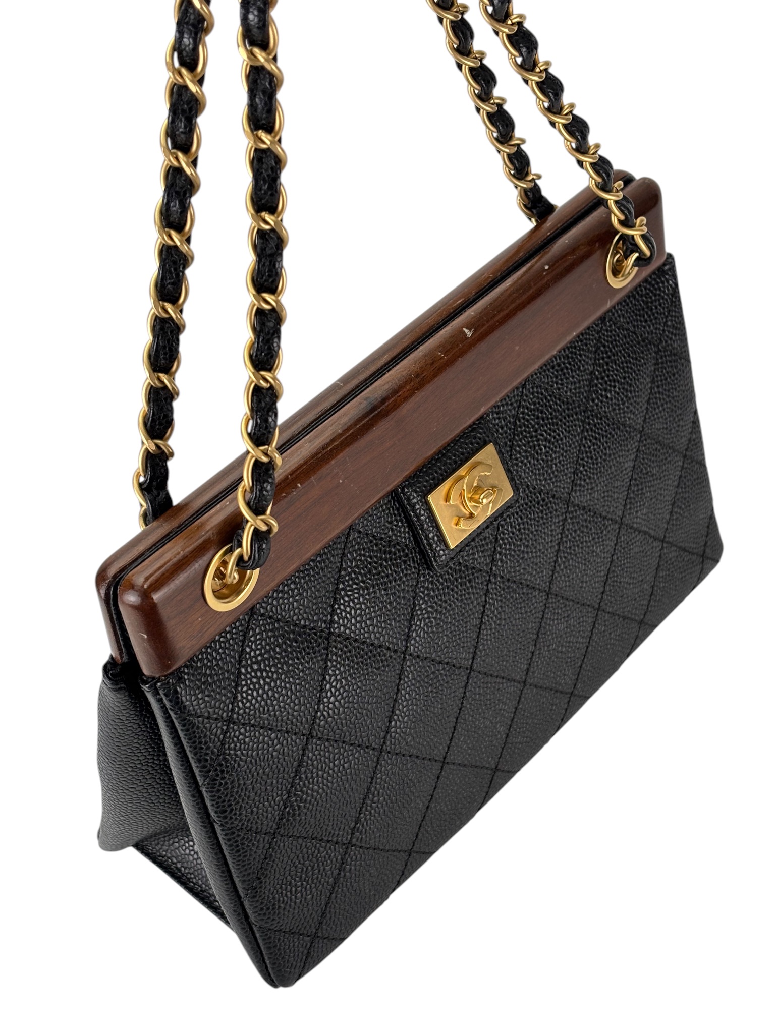 CHANEL - Black Caviar Wood CC Chain Shoulder Bag