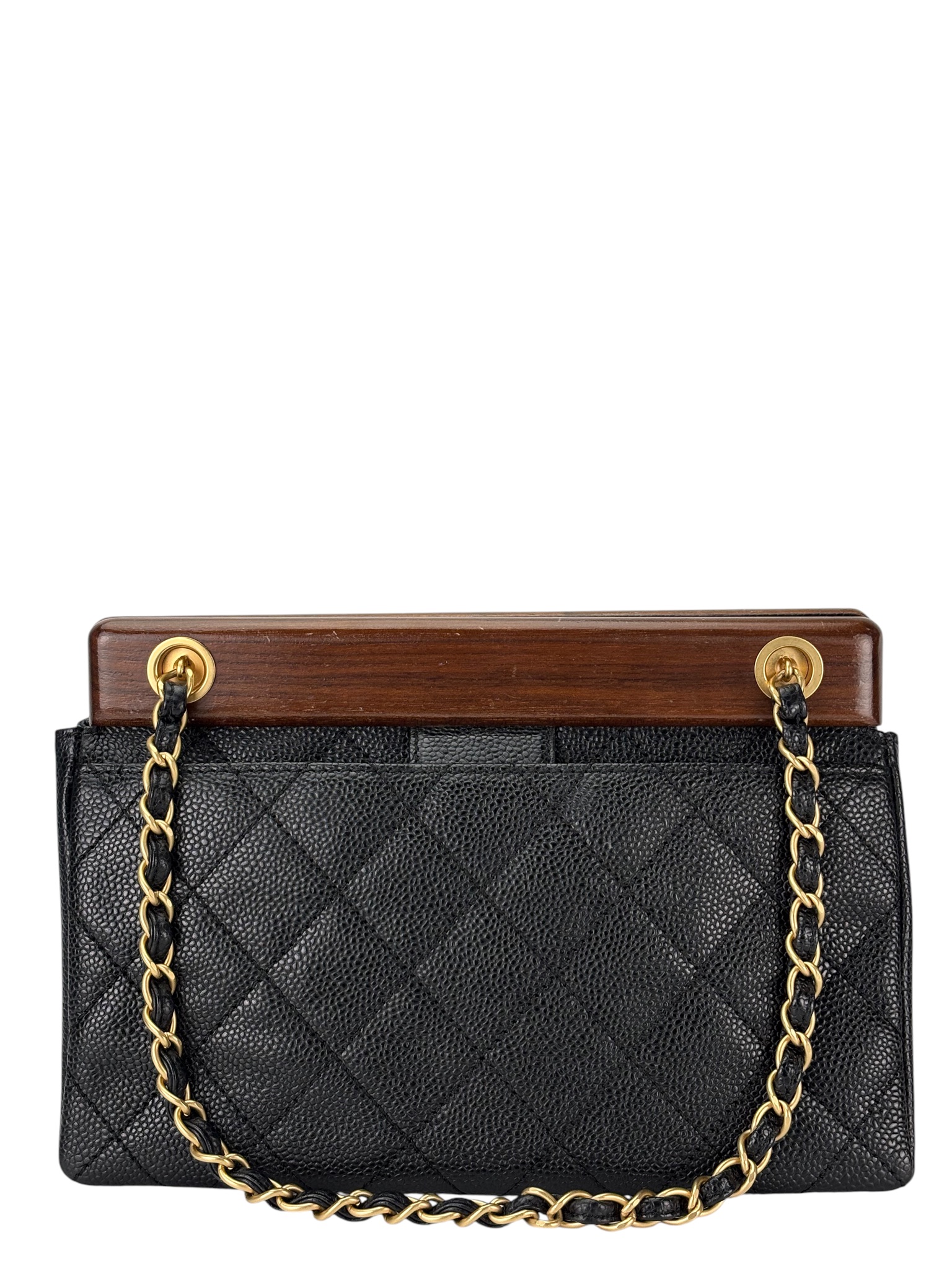 CHANEL - Black Caviar Wood CC Chain Shoulder Bag