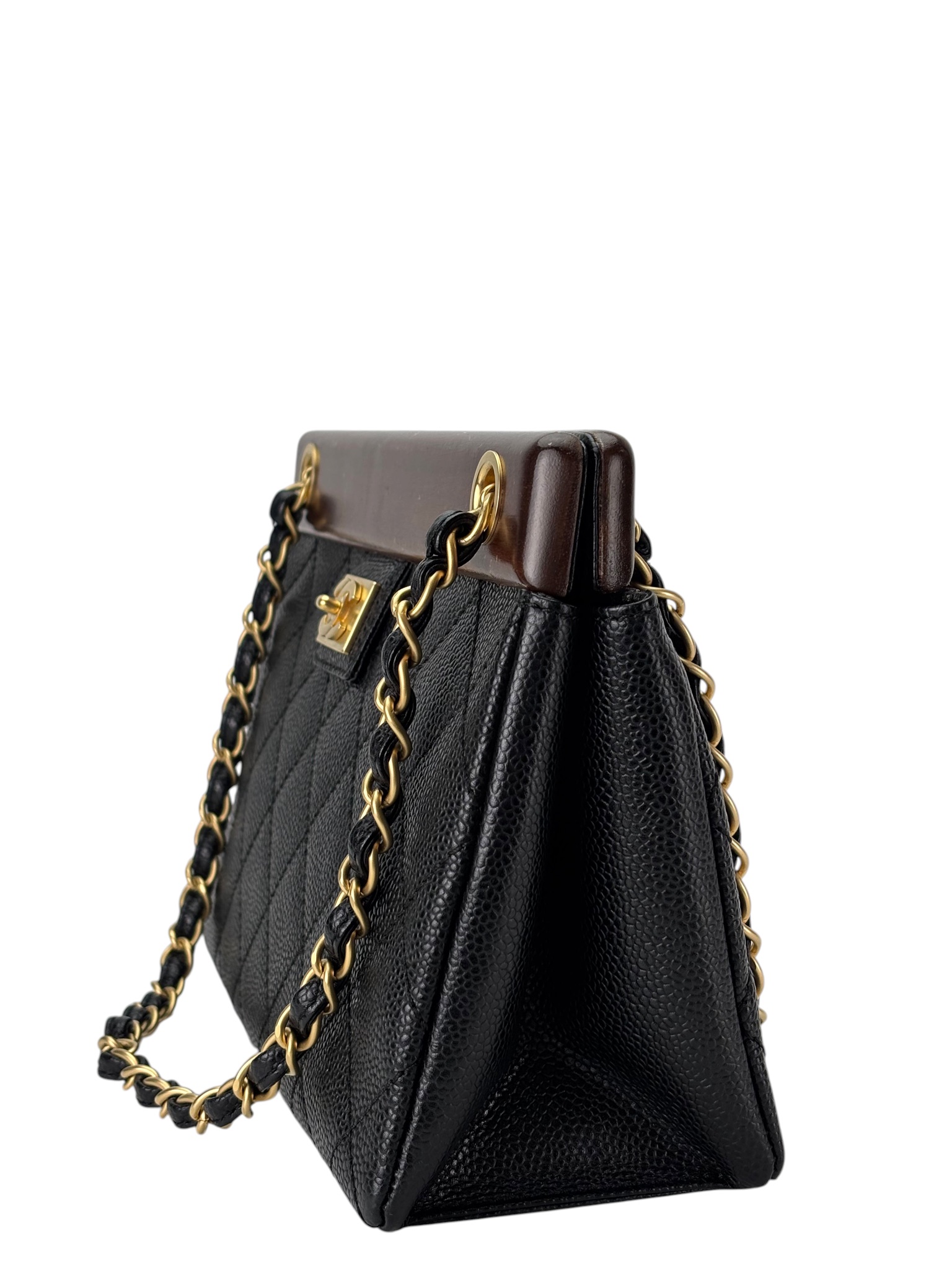 CHANEL - Black Caviar Wood CC Chain Shoulder Bag