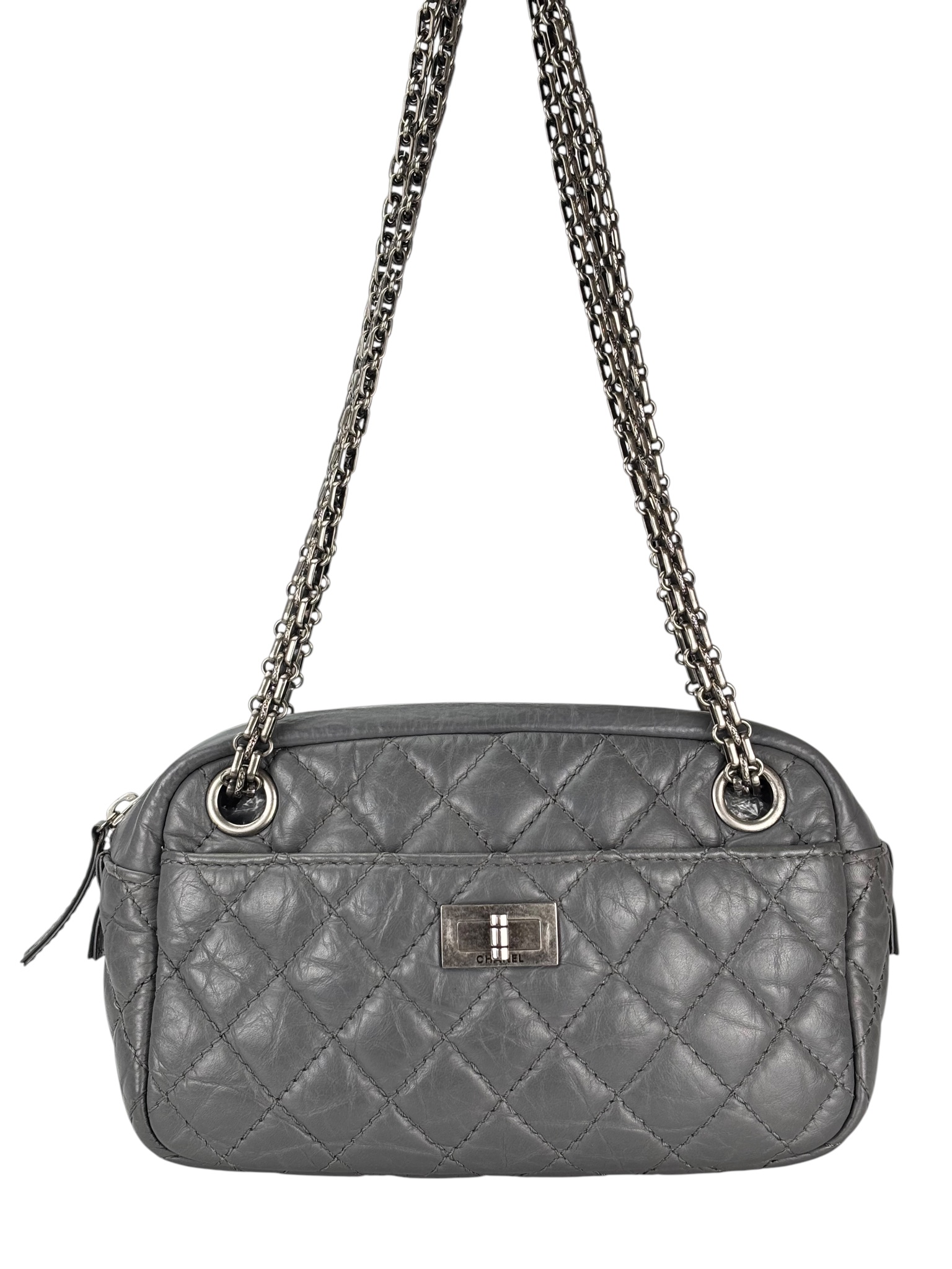 CHANEL - Gray Calfskin Reissue Quilted Camera Bag