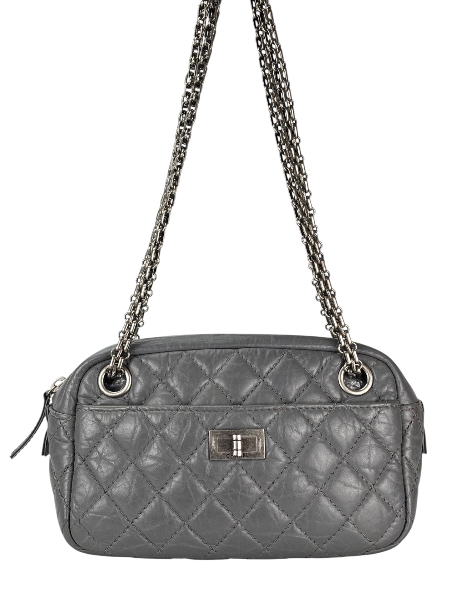 CHANEL - Gray Calfskin Reissue Quilted Camera Bag