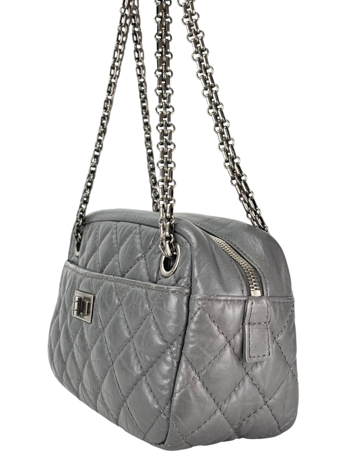 CHANEL - Gray Calfskin Reissue Quilted Camera Bag