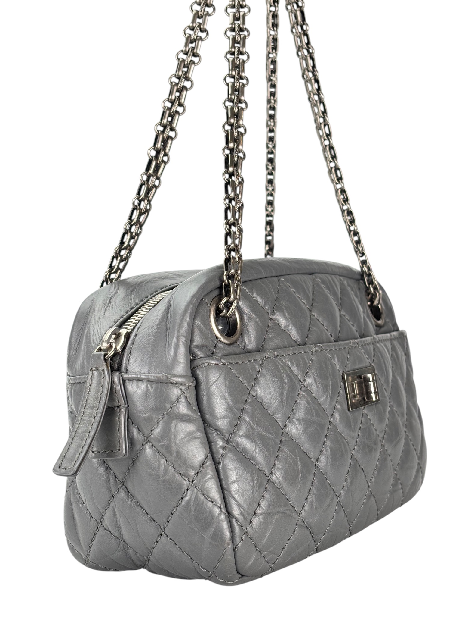 CHANEL - Gray Calfskin Reissue Quilted Camera Bag