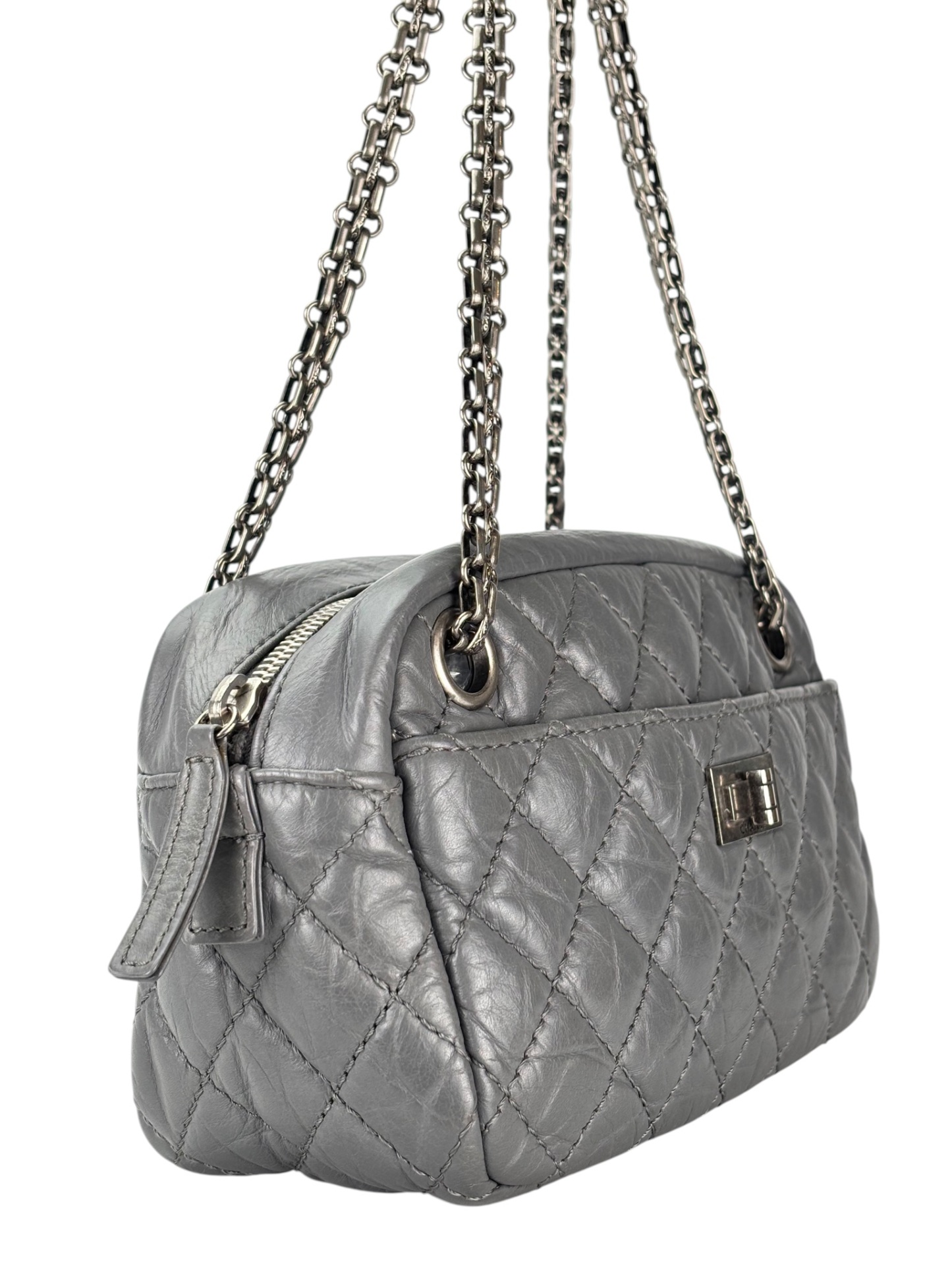 CHANEL - Gray Calfskin Reissue Quilted Camera Bag