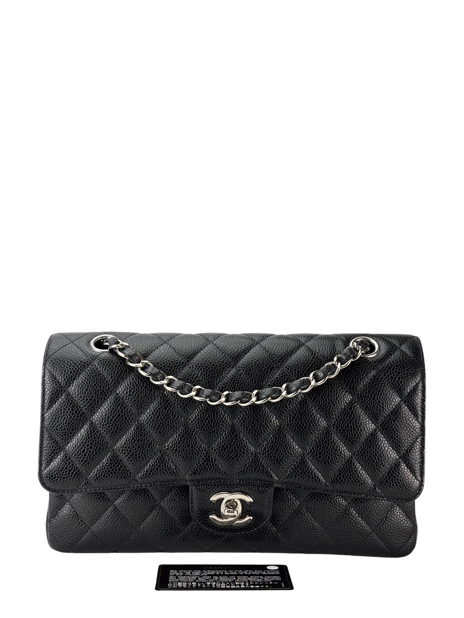CHANEL - Medium Classic Double Flap Bag Black Caviar Sliver Hardware (CF25)