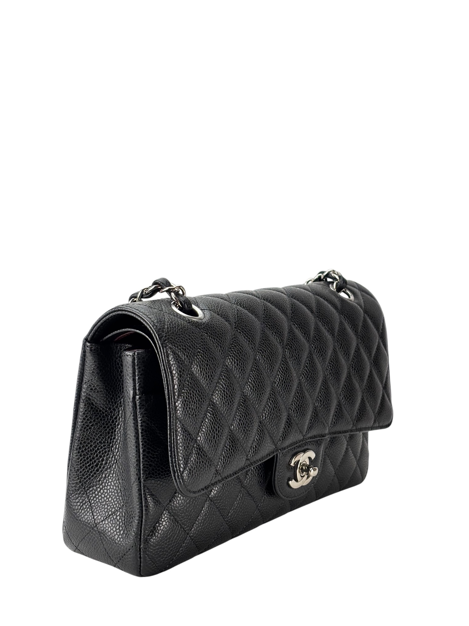CHANEL - Medium Classic Double Flap Bag Black Caviar Sliver Hardware (CF25)