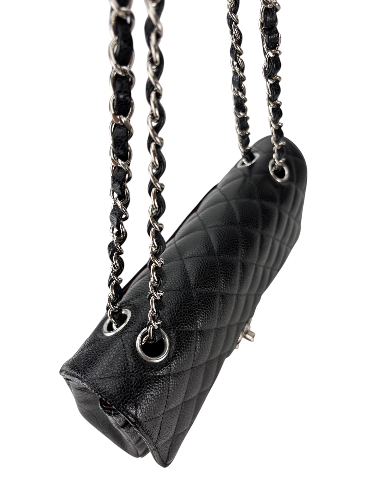 CHANEL - Medium Classic Double Flap Bag Black Caviar Sliver Hardware (CF25)