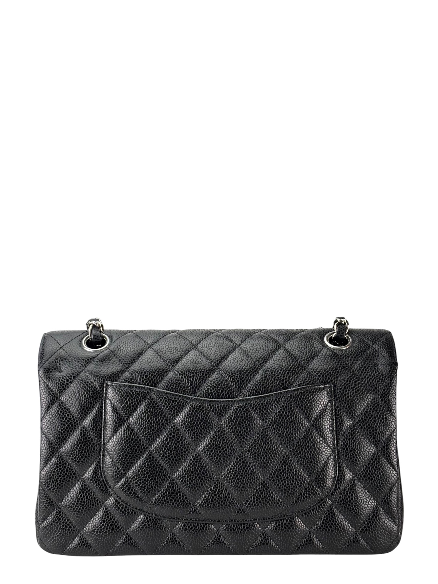 CHANEL - Medium Classic Double Flap Bag Black Caviar Sliver Hardware (CF25)